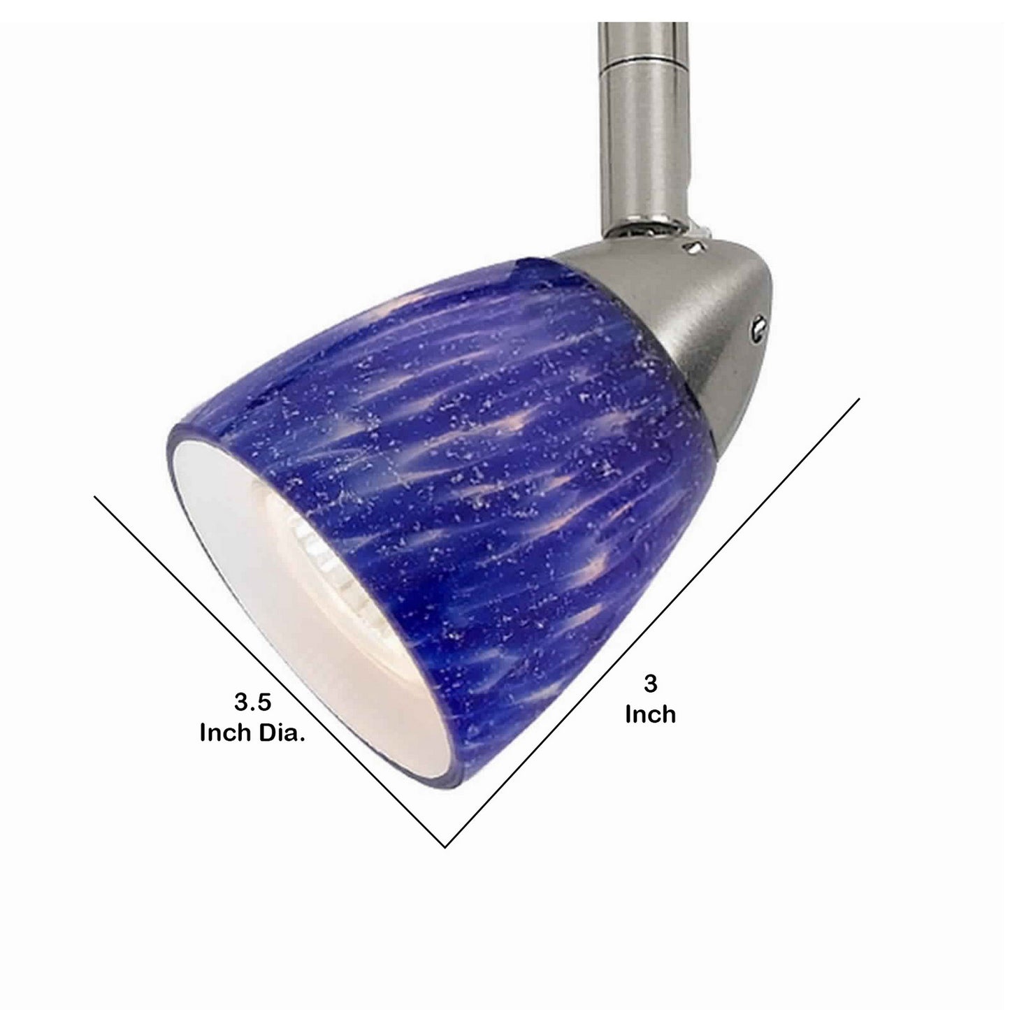 50 Watt Track Fixture with Handblown Glass Shade Silver and Blue