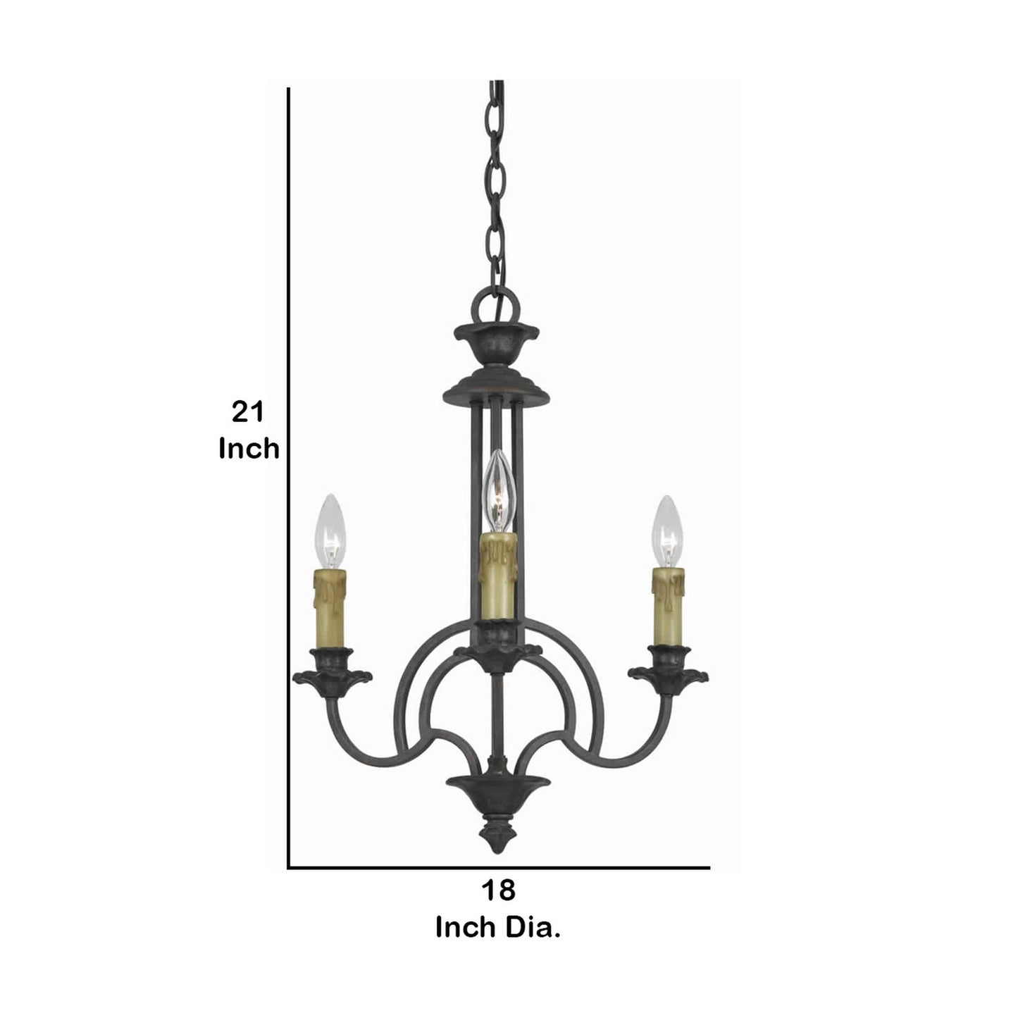 3 Bulb Candle Style Uplight Chandelier With Metal Frame Black And Brass