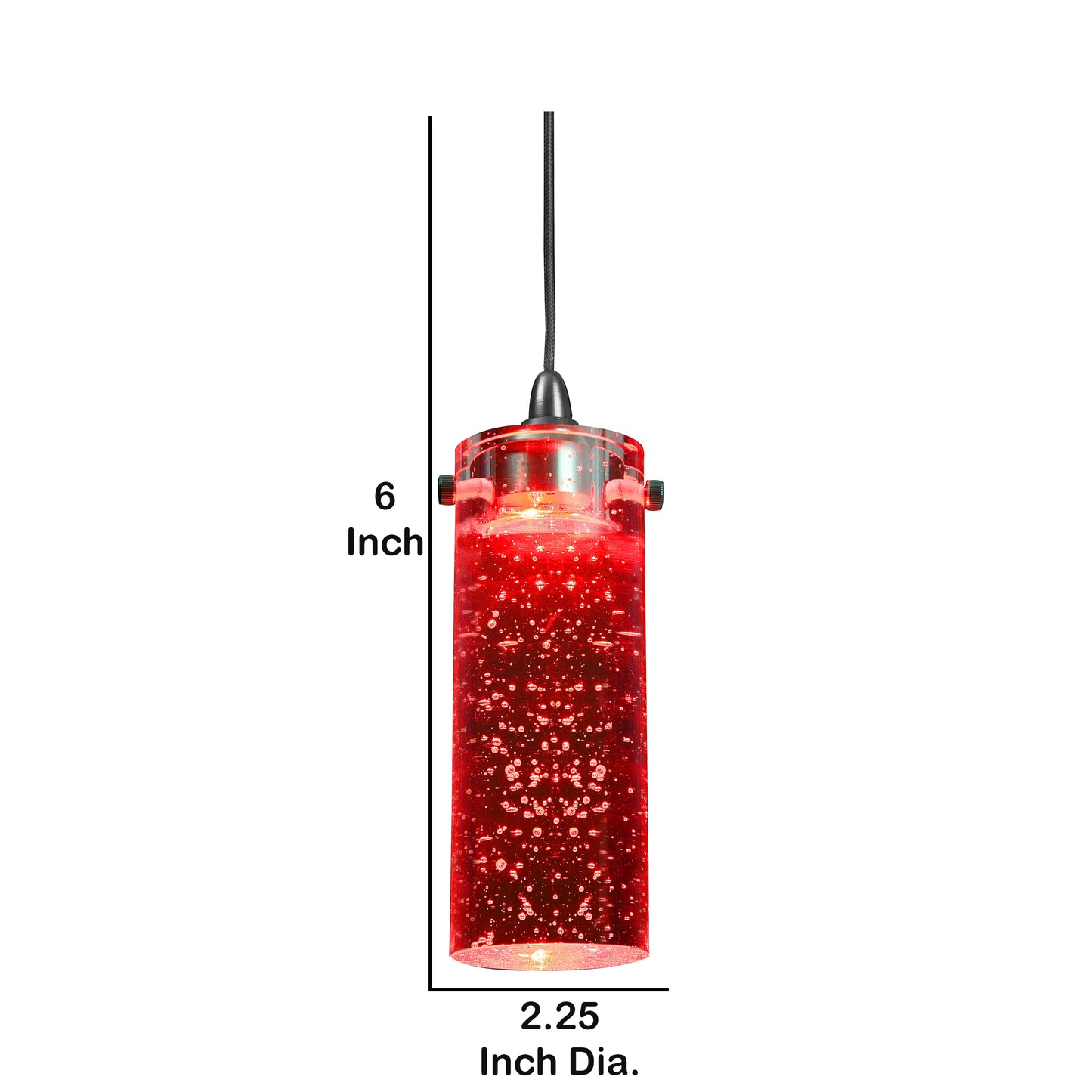 1.2 Watt LED Hanging Ceiling Lamp with Cylindrical Glass Shade Red