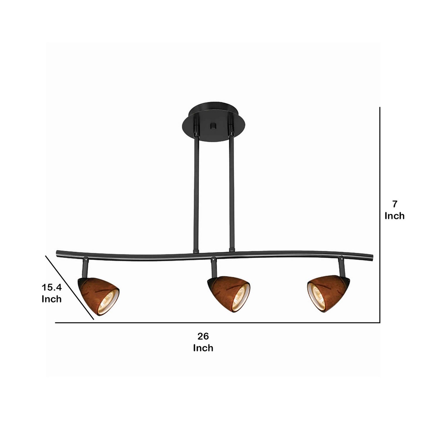 3 Light 120V Metal Track Light Fixture with Glass Shade Black and Brown