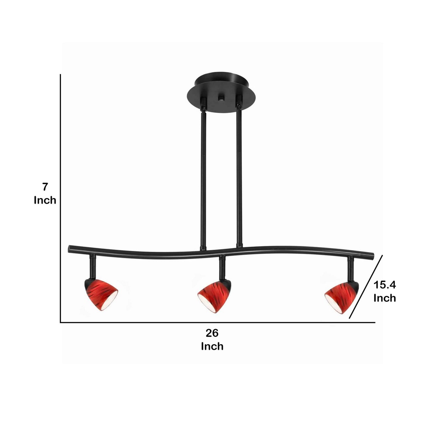 3 Light 120V Metal Track Light Fixture with Glass Shade Black and Red