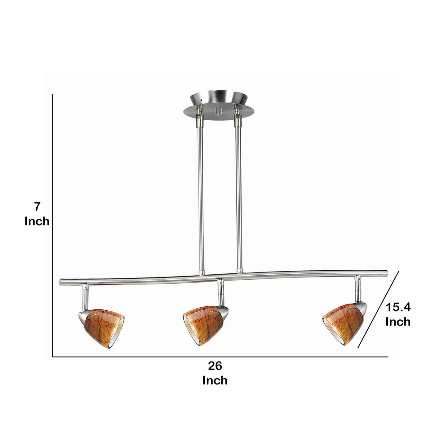 3 Light 120V Metal Track Light Fixture with Glass Shade Silver and Yellow