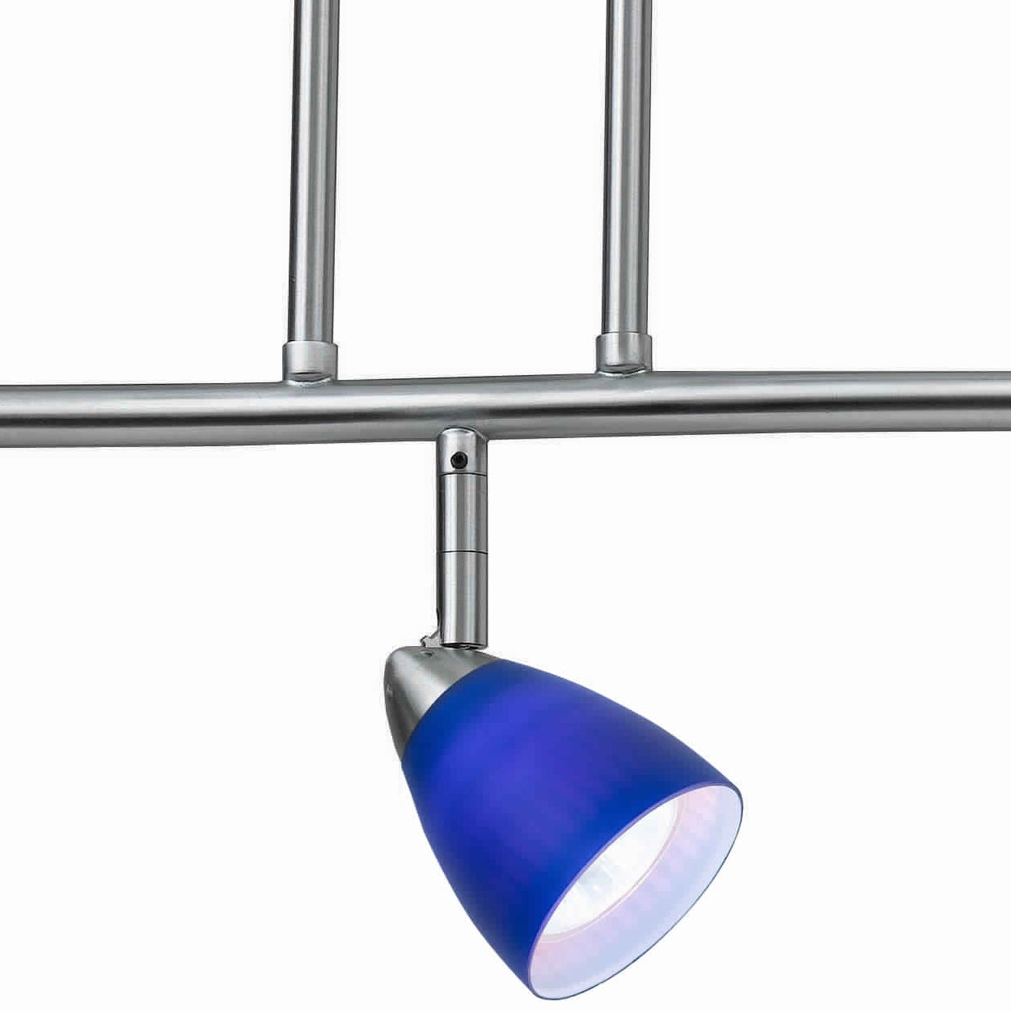 3 Light 120V Metal Track Light Fixture with Glass Shade Silver and Blue