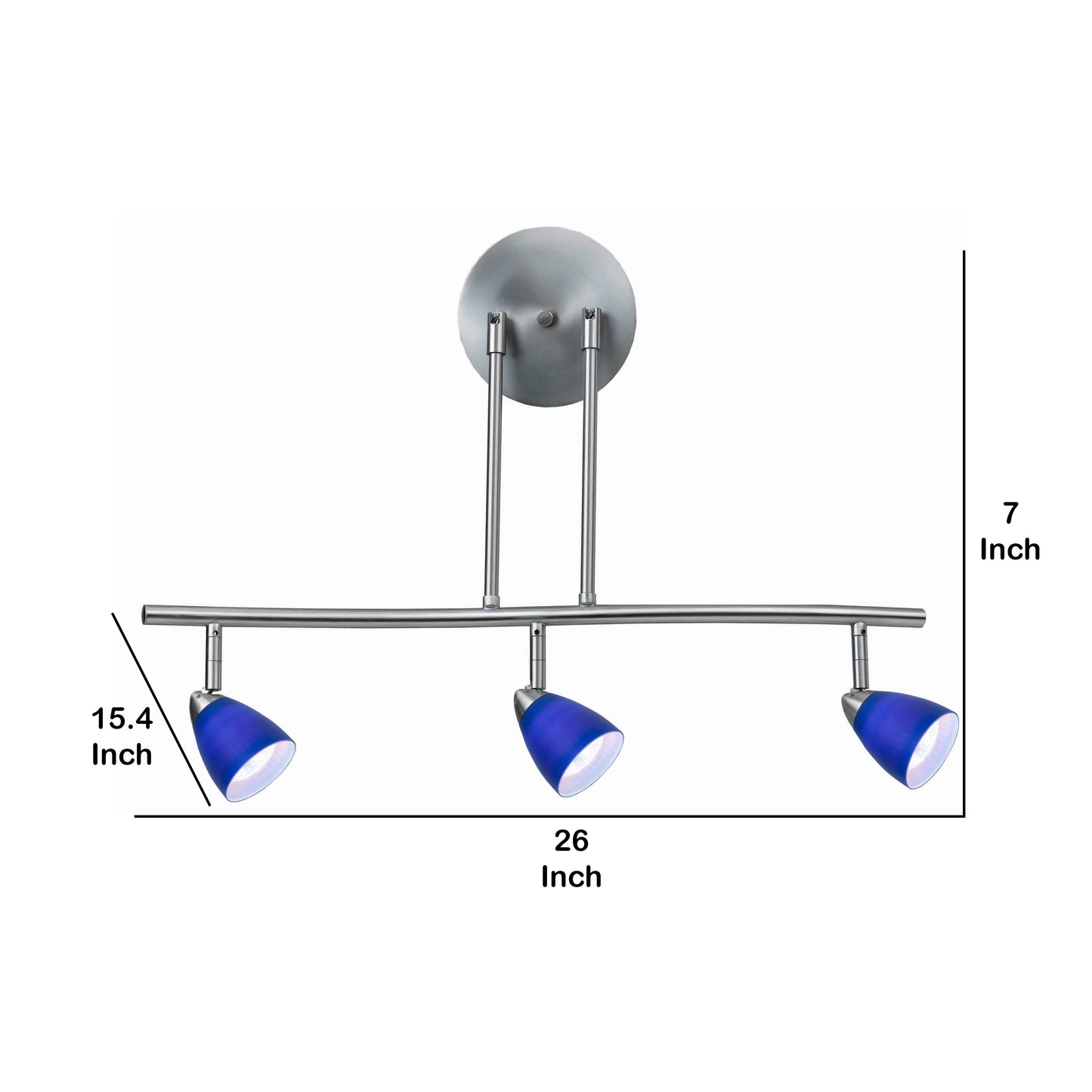 3 Light 120V Metal Track Light Fixture with Glass Shade Silver and Blue