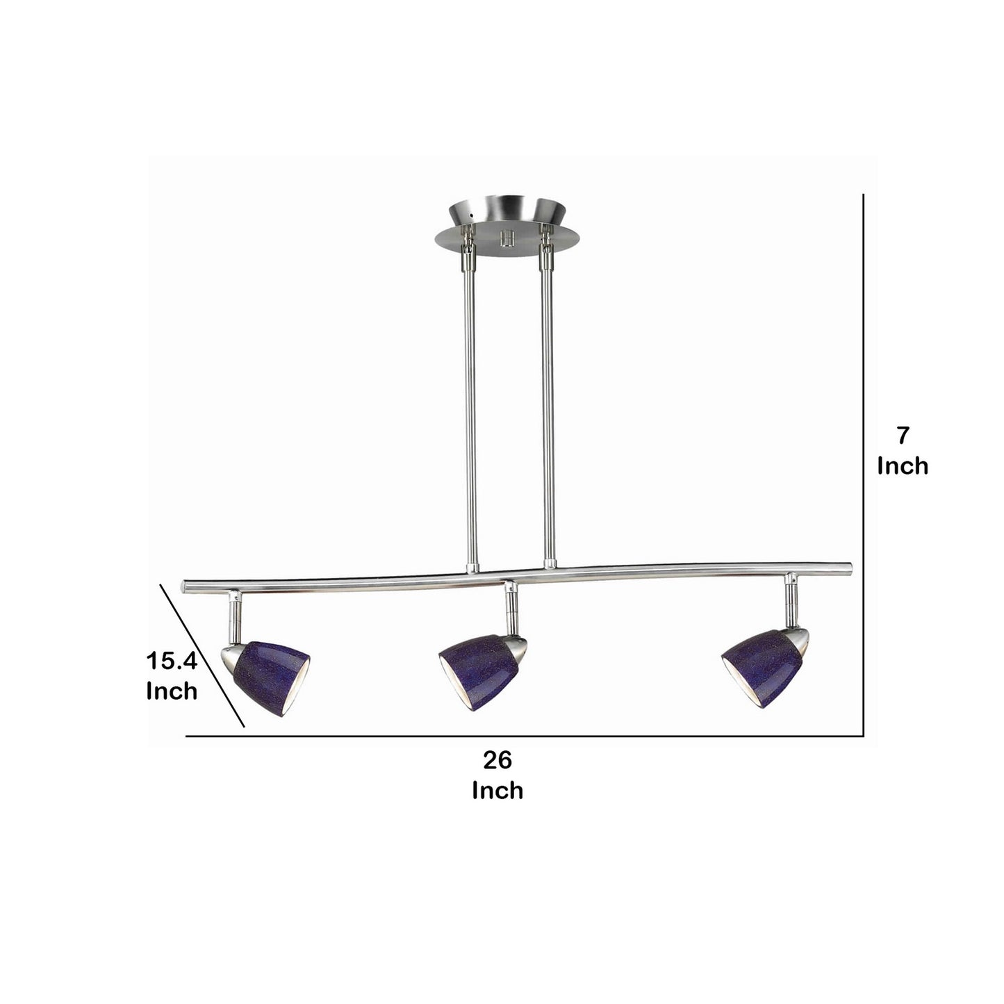 3 Light 120V Metal Track Light Fixture with Glass Shade Blue and Silver