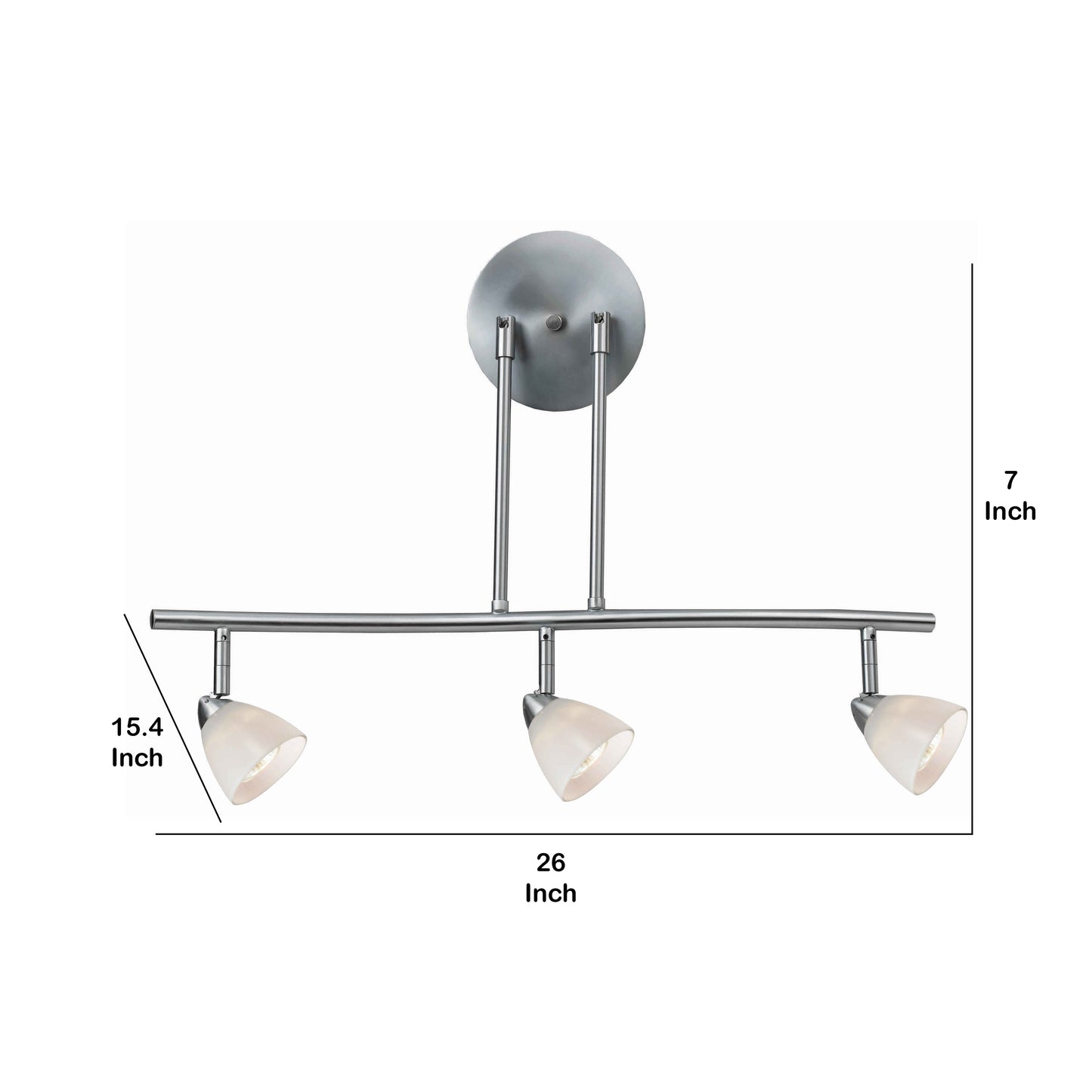 3 Light 120V Metal Track Light Fixture with Glass Shade White and Silver