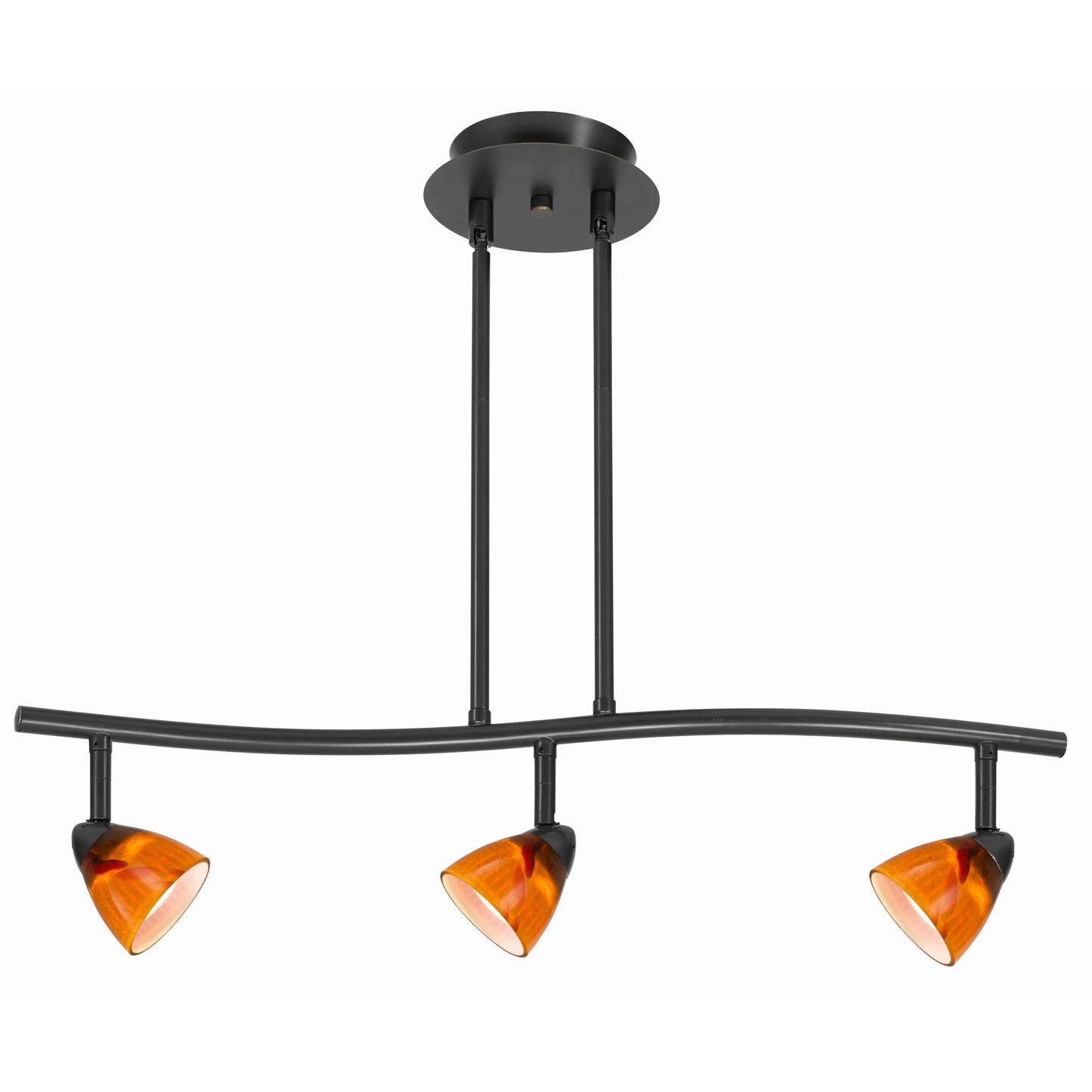 3 Light 120V Metal Track Light Fixture with Glass Shade Black and Orange