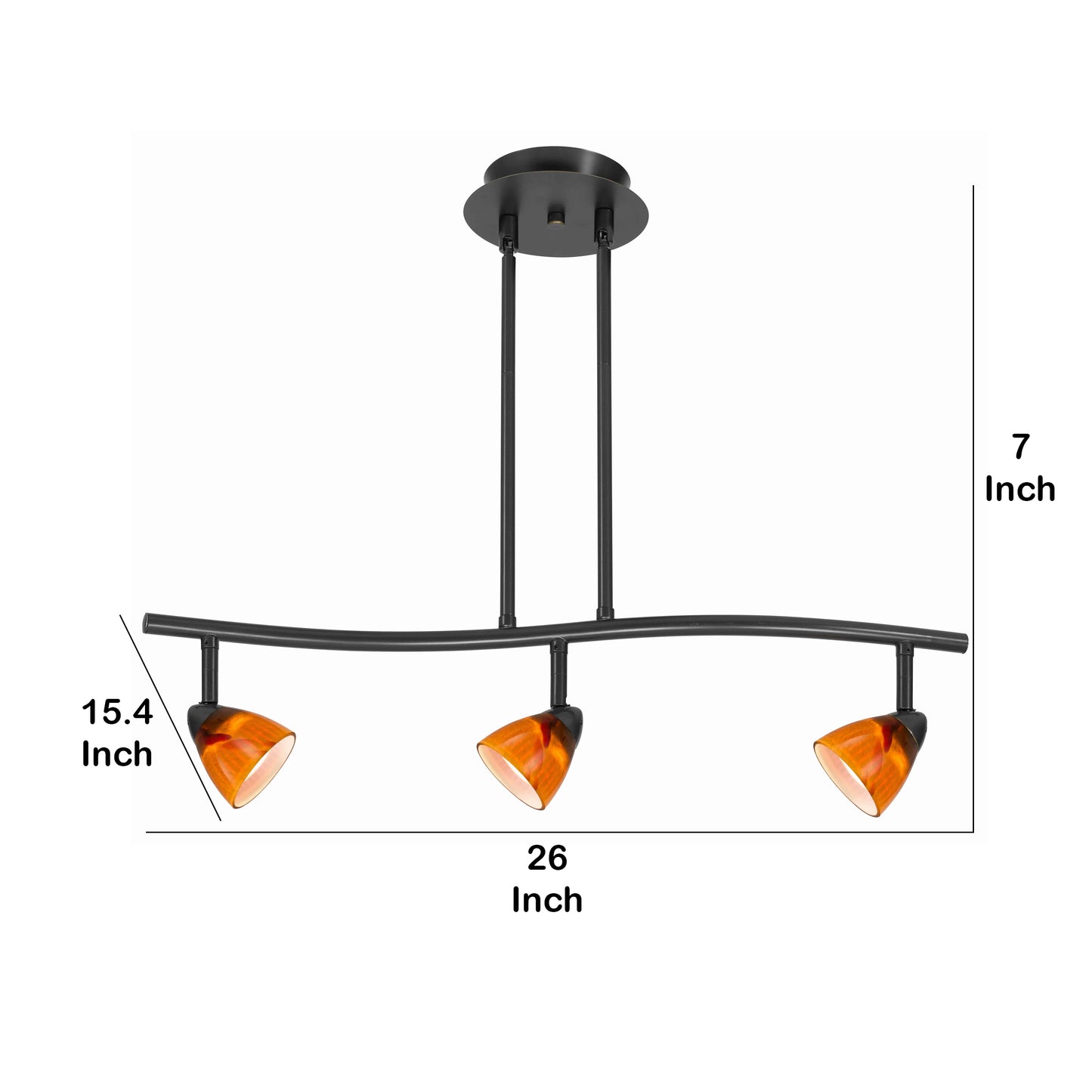 3 Light 120V Metal Track Light Fixture with Glass Shade Black and Orange