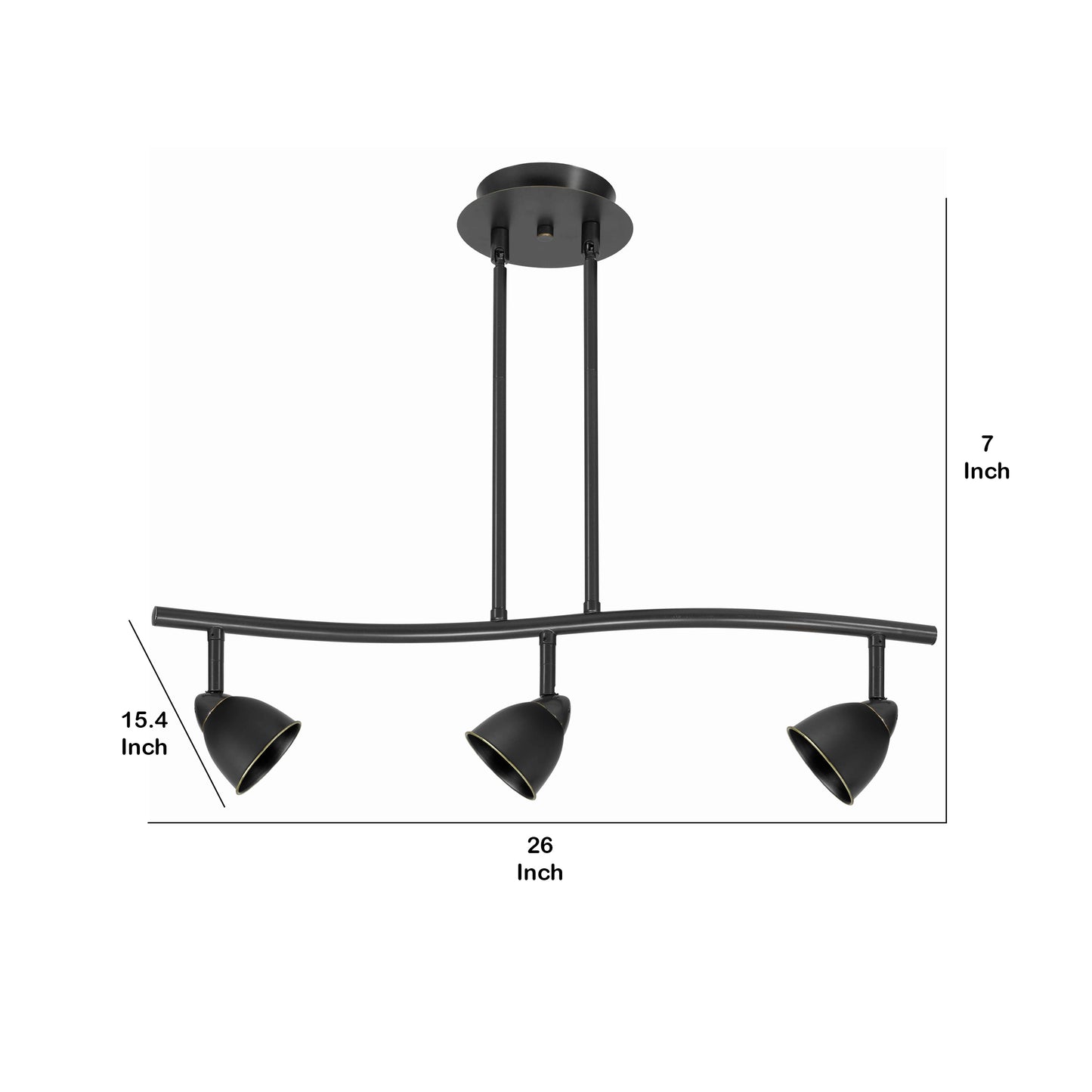 3 Light 120V Metal Track Light Fixture with Round Shade Black