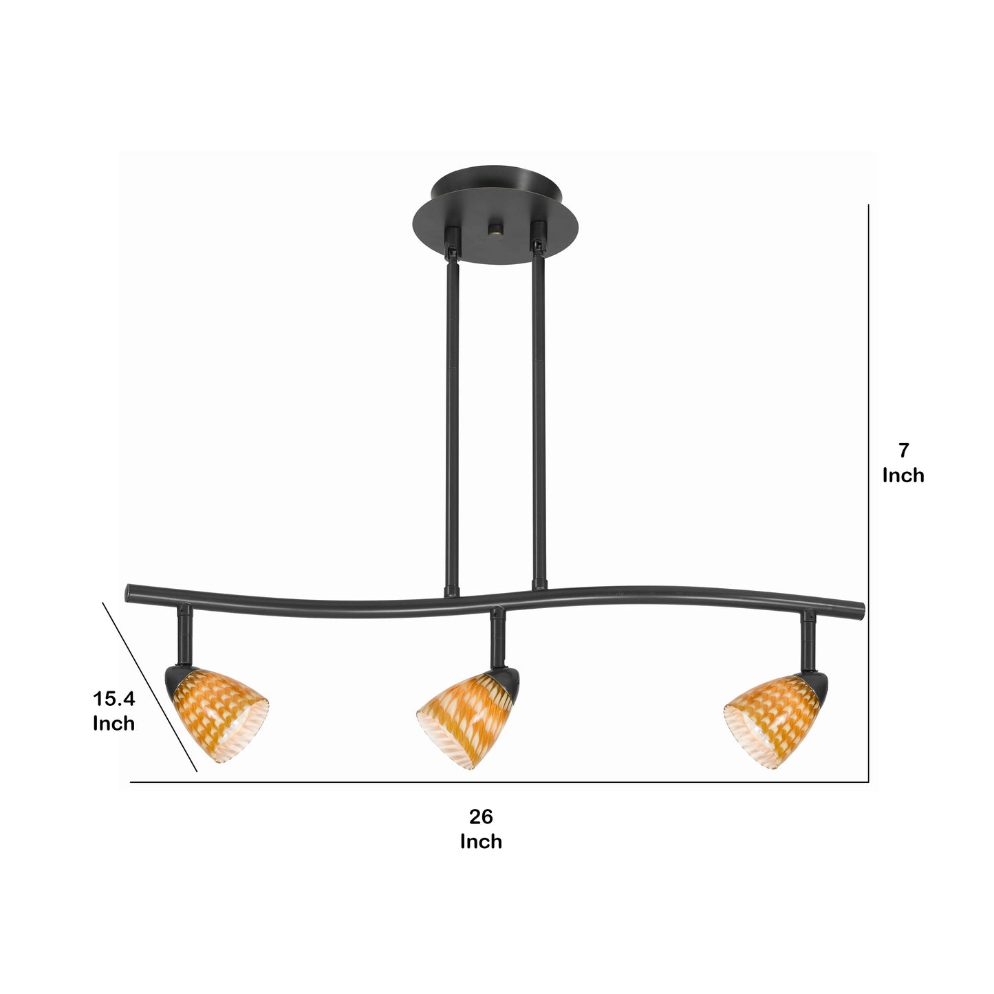 3 Light 120V Metal Track Light Fixture with Glass Shade Black and Yellow