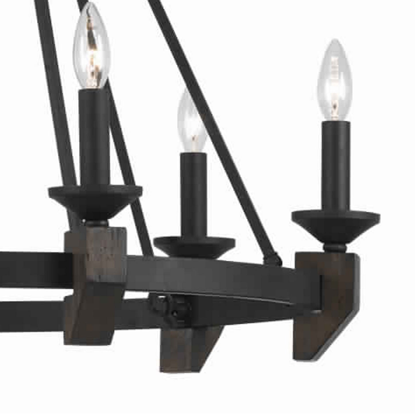 6 Bulb Metal Frame Wagon Wheel Candle Chandelier With Wooden Accents Black