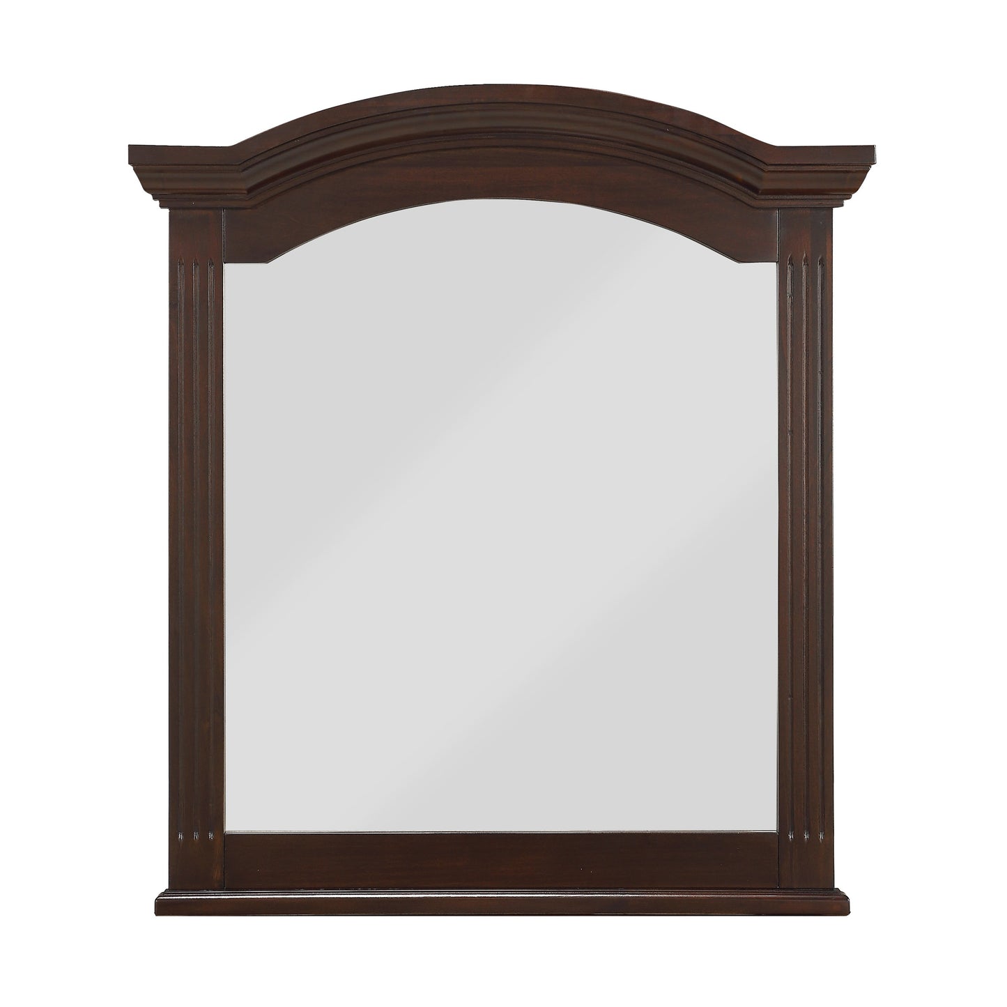 Transitional Wooden Frame Mirror With Routed Pilaster And Curved Top Brown
