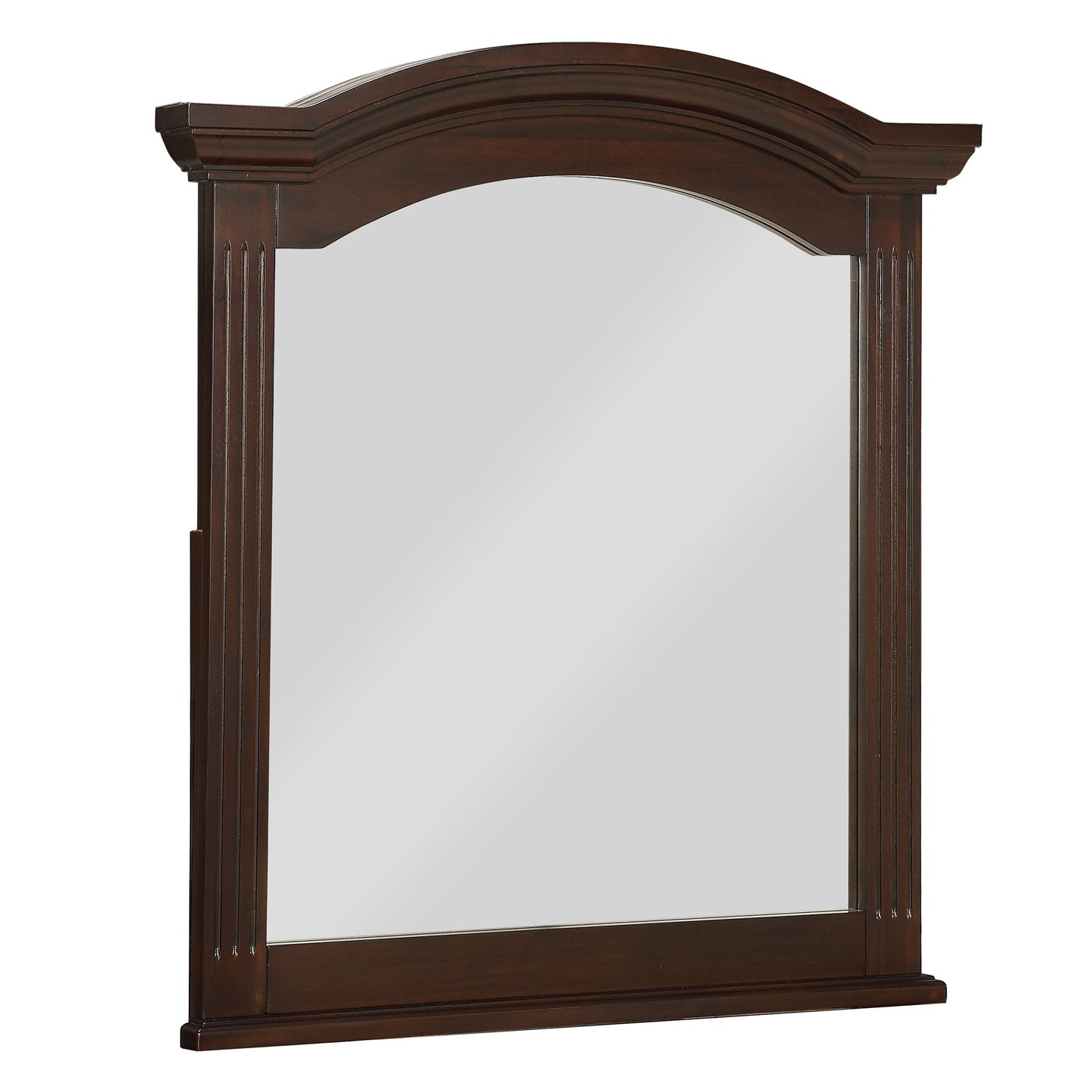 Transitional Wooden Frame Mirror With Routed Pilaster And Curved Top Brown