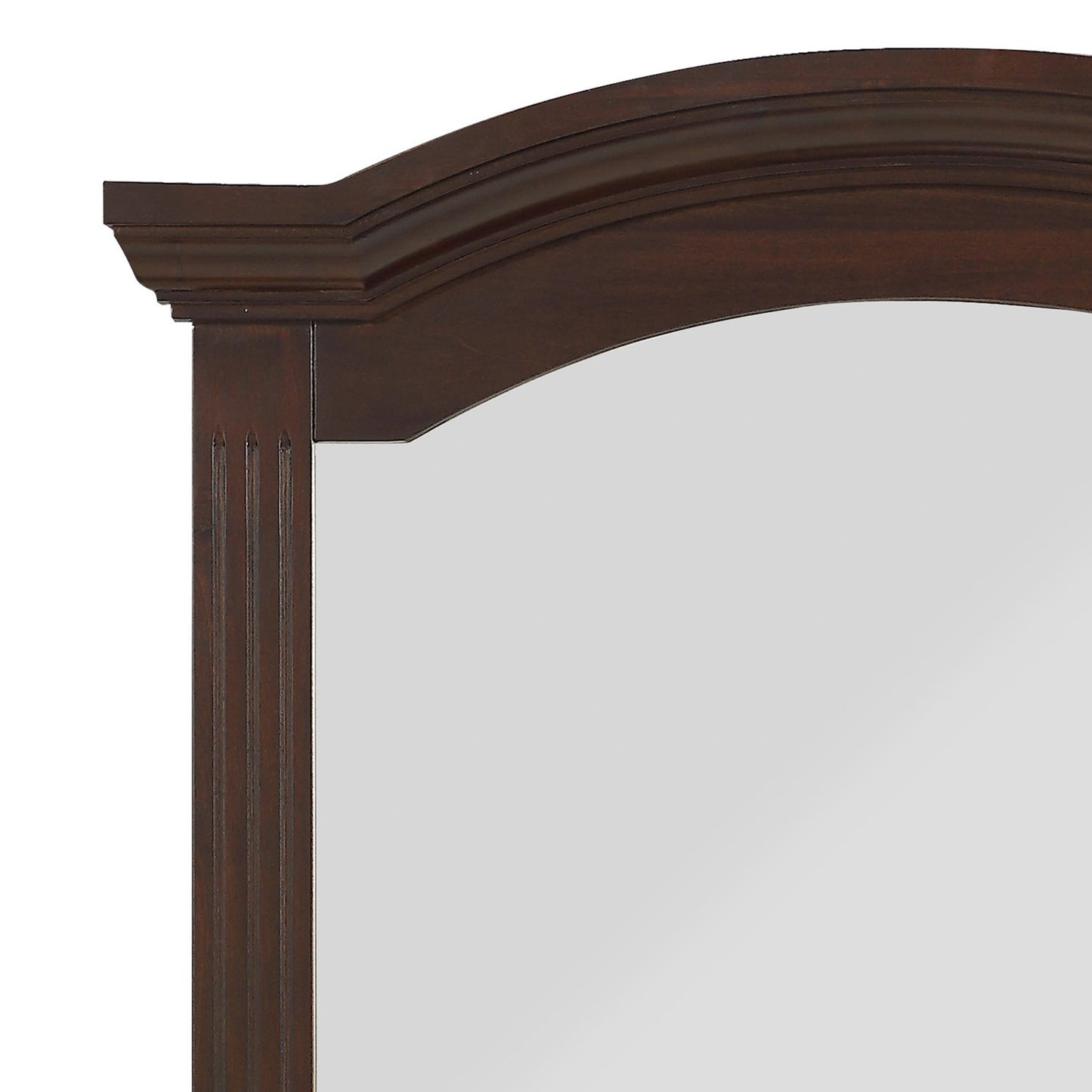 Transitional Wooden Frame Mirror With Routed Pilaster And Curved Top Brown