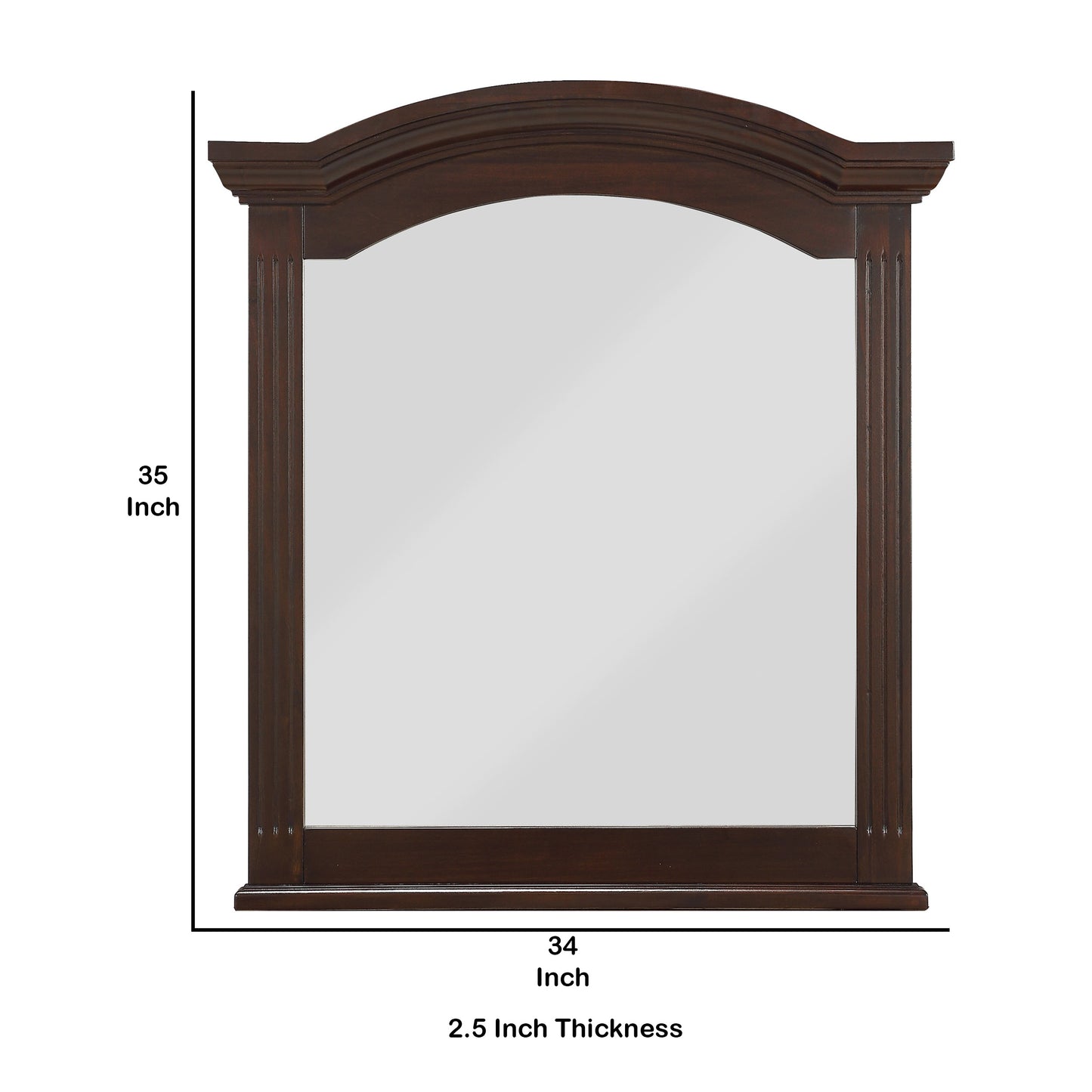Transitional Wooden Frame Mirror With Routed Pilaster And Curved Top Brown