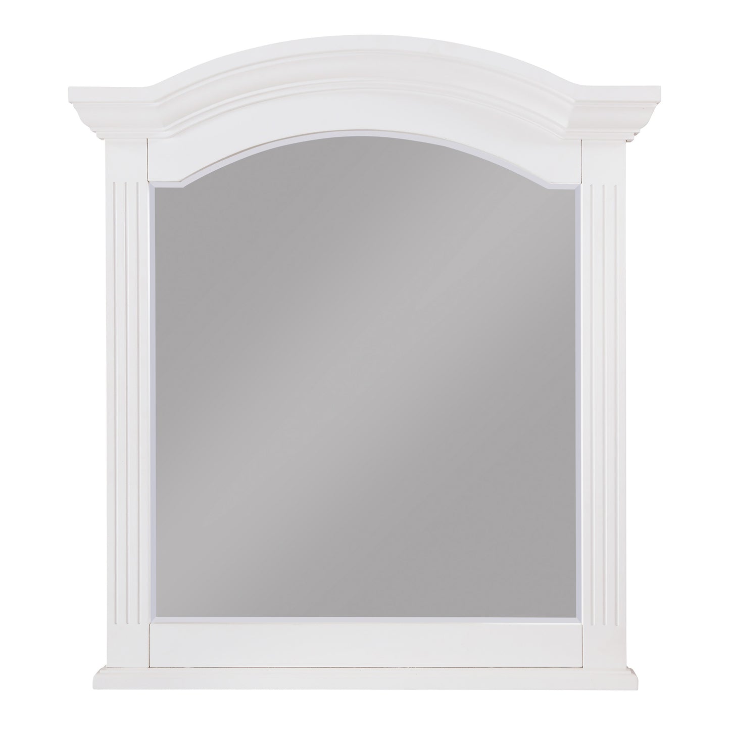 Transitional Wooden Frame Mirror With Routed Pilaster And Curved Top White