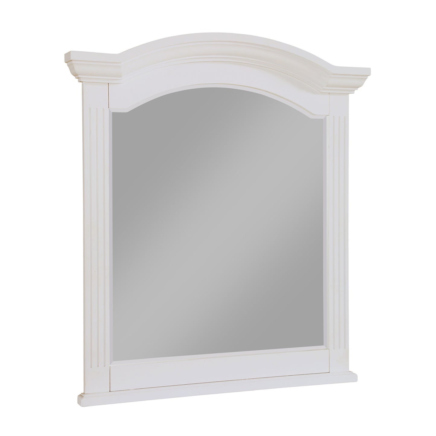 Transitional Wooden Frame Mirror With Routed Pilaster And Curved Top White