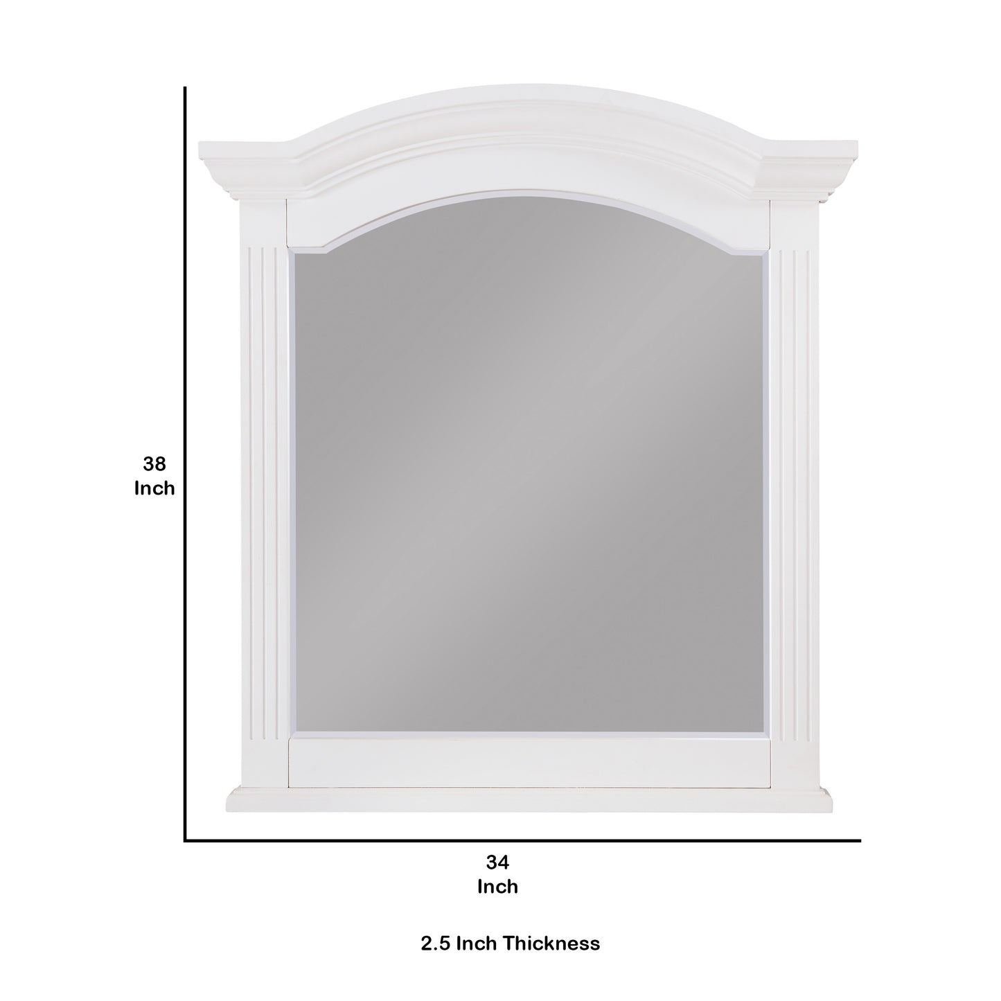 Transitional Wooden Frame Mirror With Routed Pilaster And Curved Top White