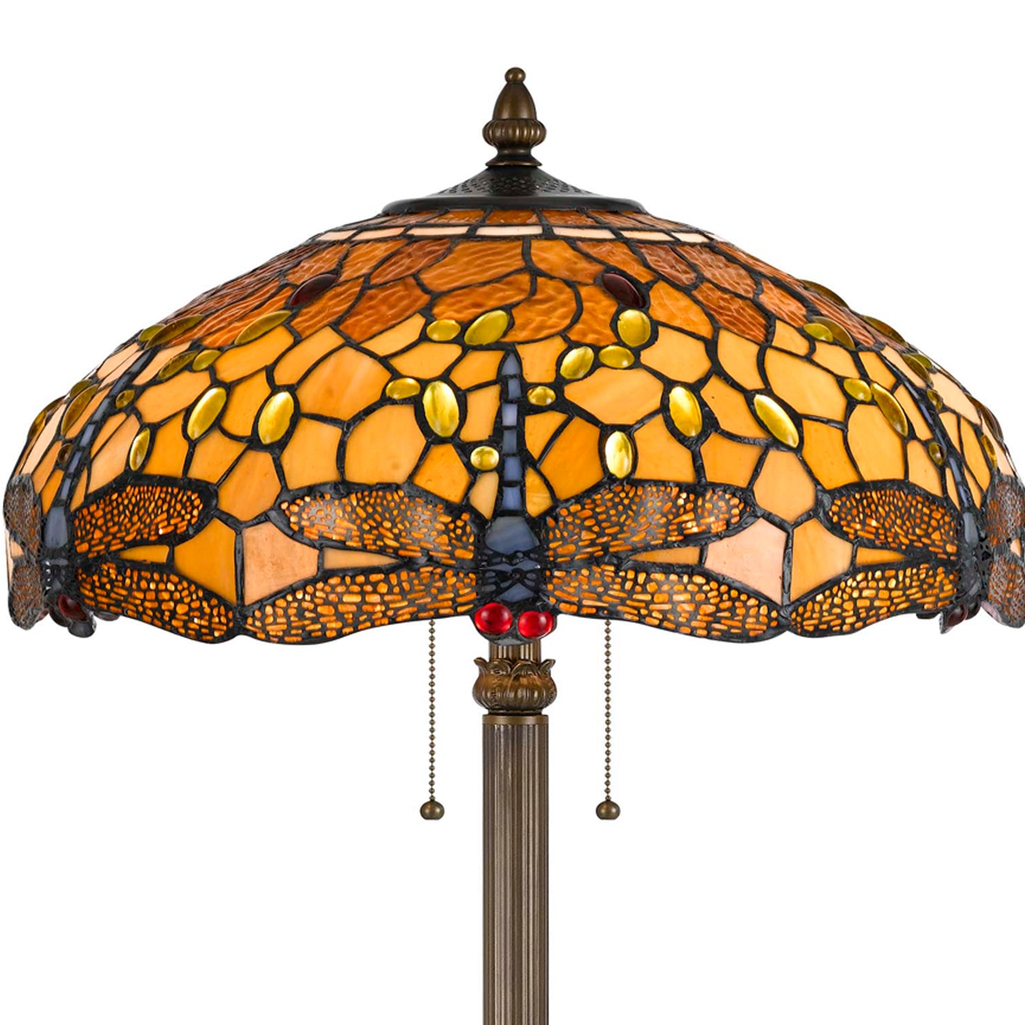 2 Bulb Tiffany Floor Lamp With Dragonfly Design Shade Multicolor