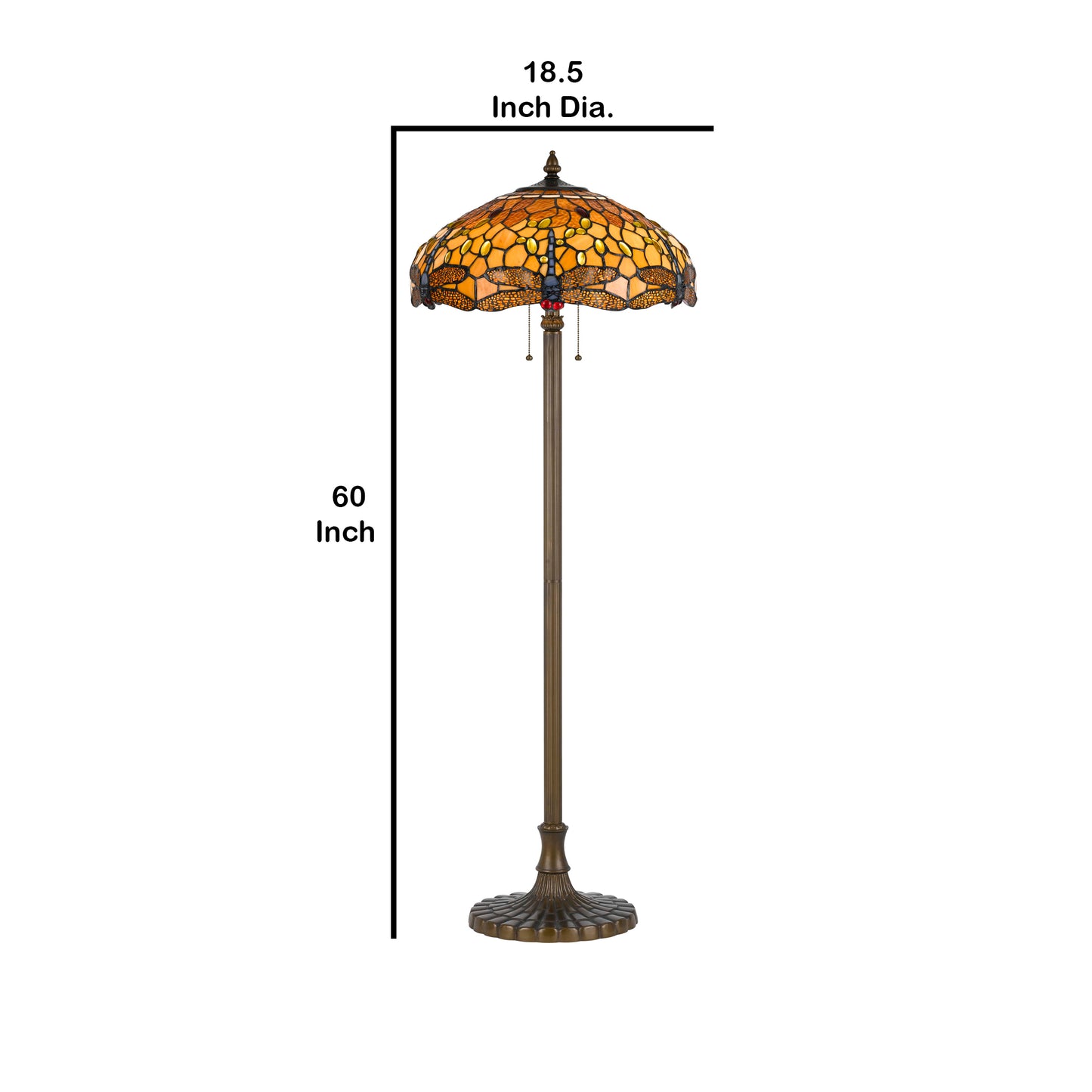 2 Bulb Tiffany Floor Lamp With Dragonfly Design Shade Multicolor