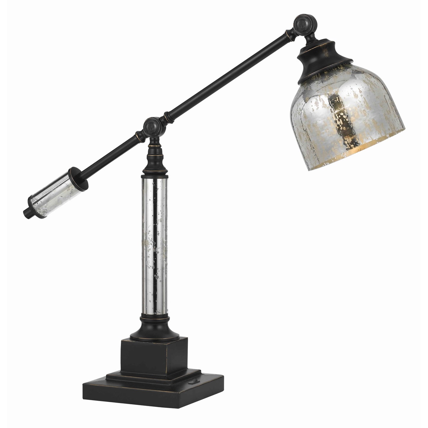 60 Watt Metal Body Table Lamp with Dome Glass Shade Black and Silver
