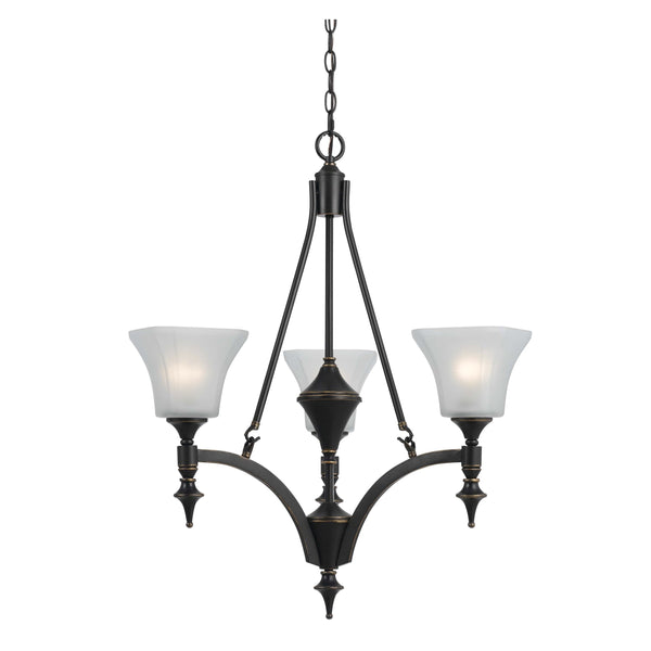 3 Bulb Chandelier With Glass Shade And Metal Frame Black And White