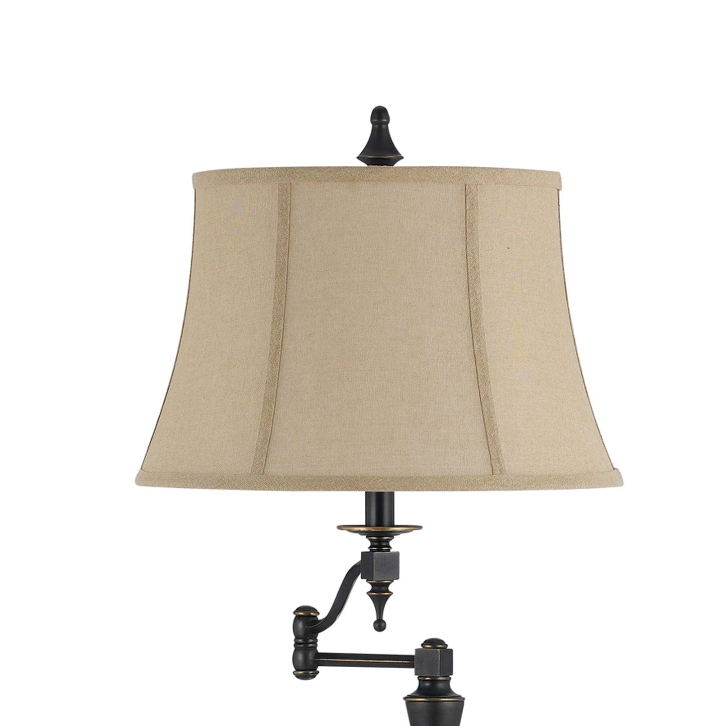 Metal Body Floor Lamp With Fabric Tapered Bell Shade Beige And Black