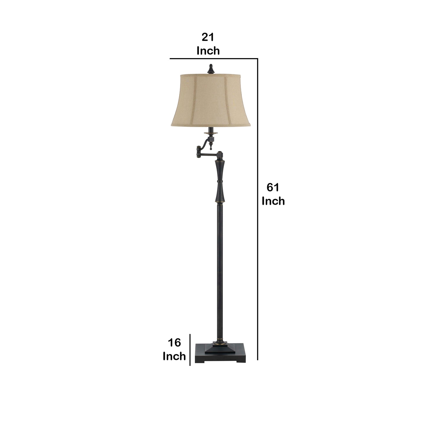 Metal Body Floor Lamp With Fabric Tapered Bell Shade Beige And Black