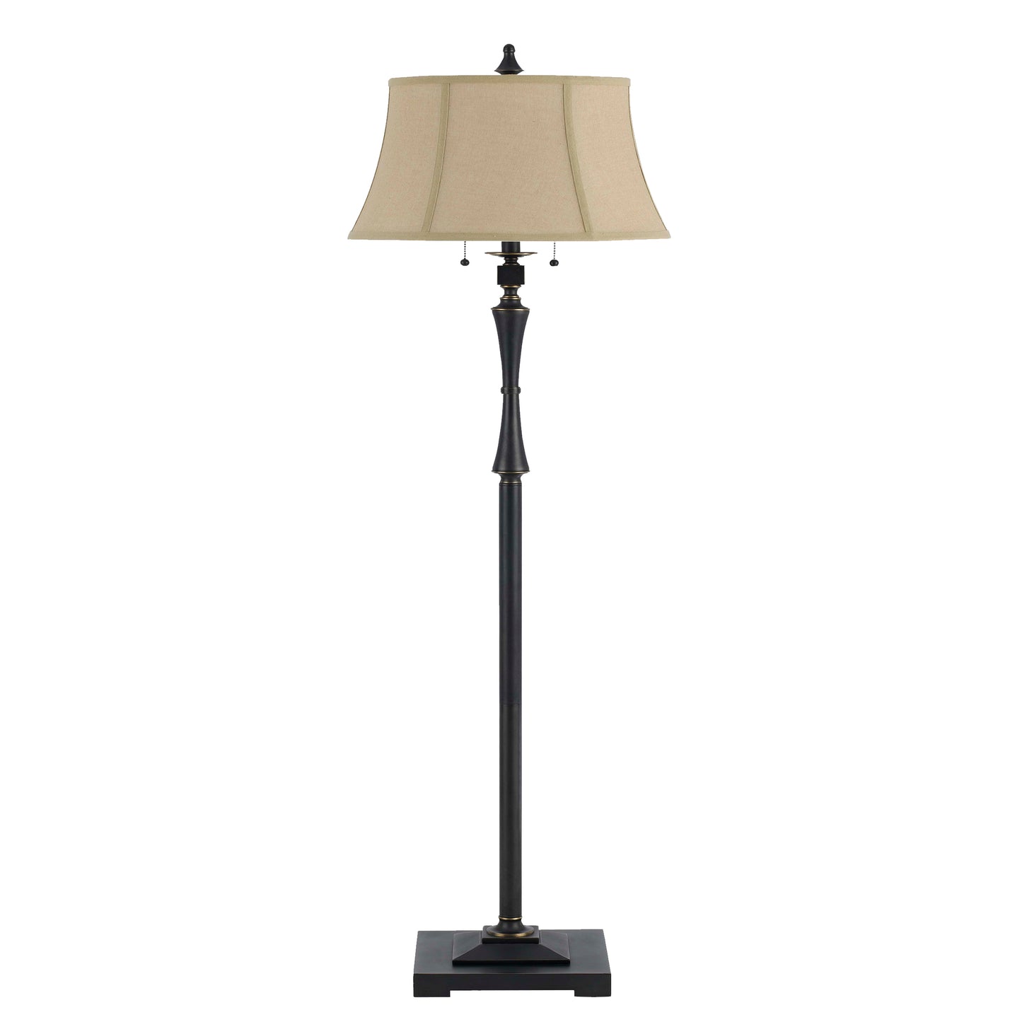 Metal Body Floor Lamp With Fabric Tapered Bell Shade Black And Beige