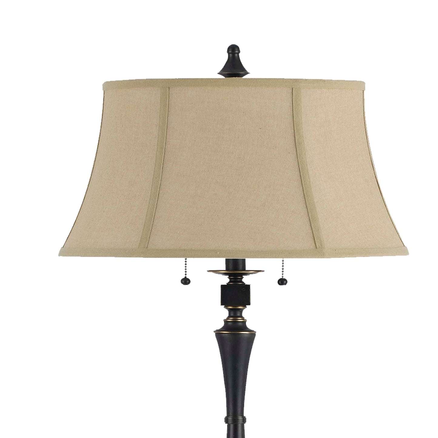 Metal Body Floor Lamp With Fabric Tapered Bell Shade Black And Beige