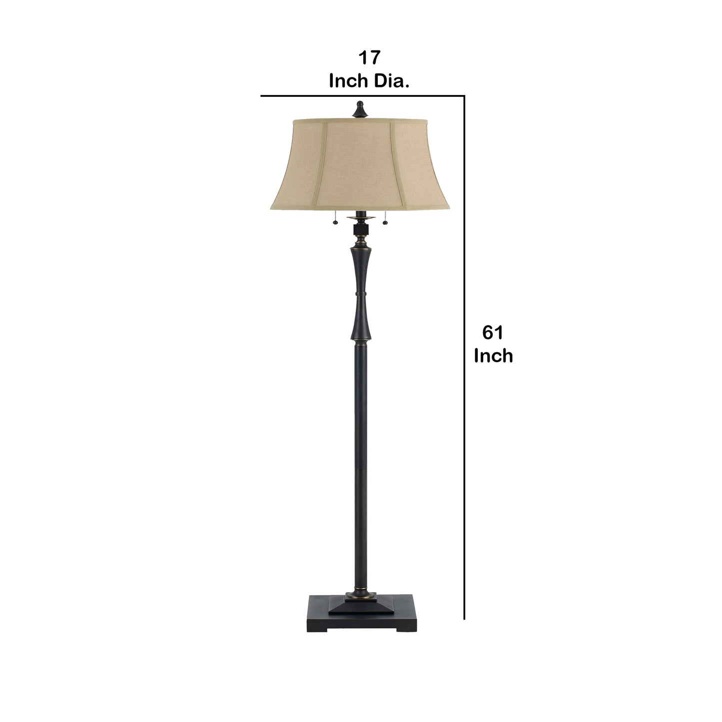 Metal Body Floor Lamp With Fabric Tapered Bell Shade Black And Beige