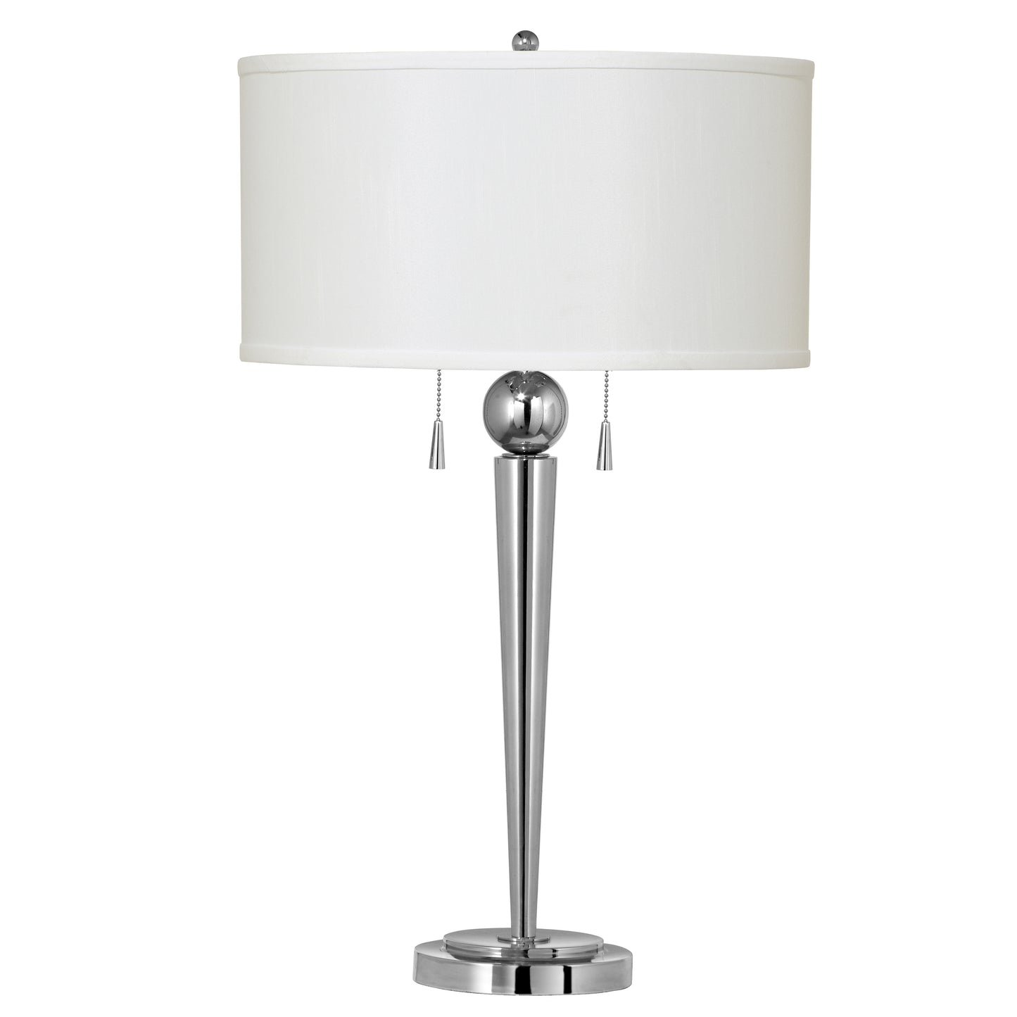 Dual Bulb Metal Body Table Lamp with Fabric Drum Shade Silver and White