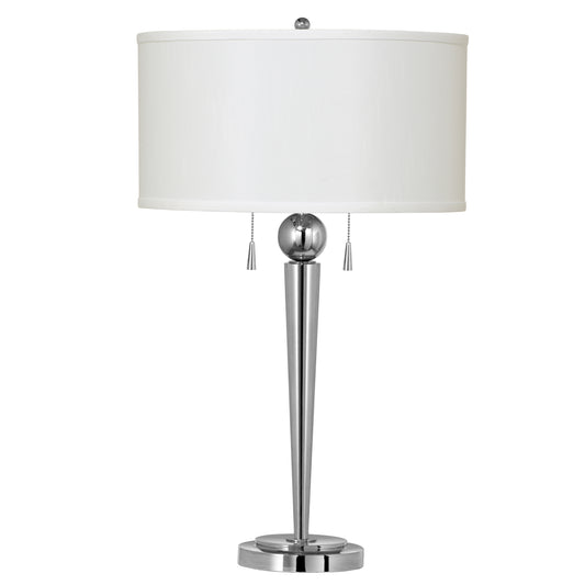 Dual Bulb Metal Body Table Lamp with Fabric Drum Shade Silver and White