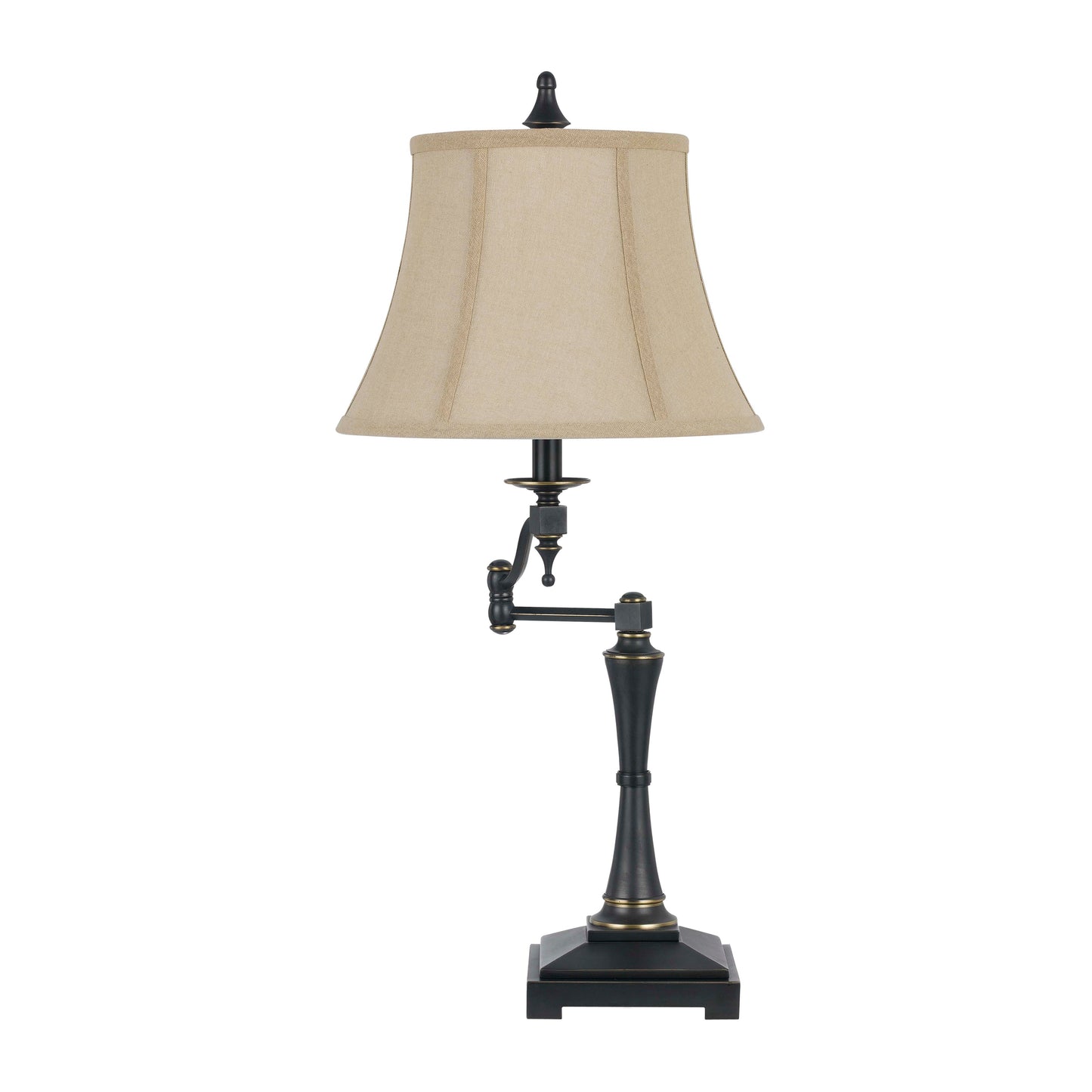 Metal Body Table Lamp with Fabric Tapered Bell Shade Black and Beige