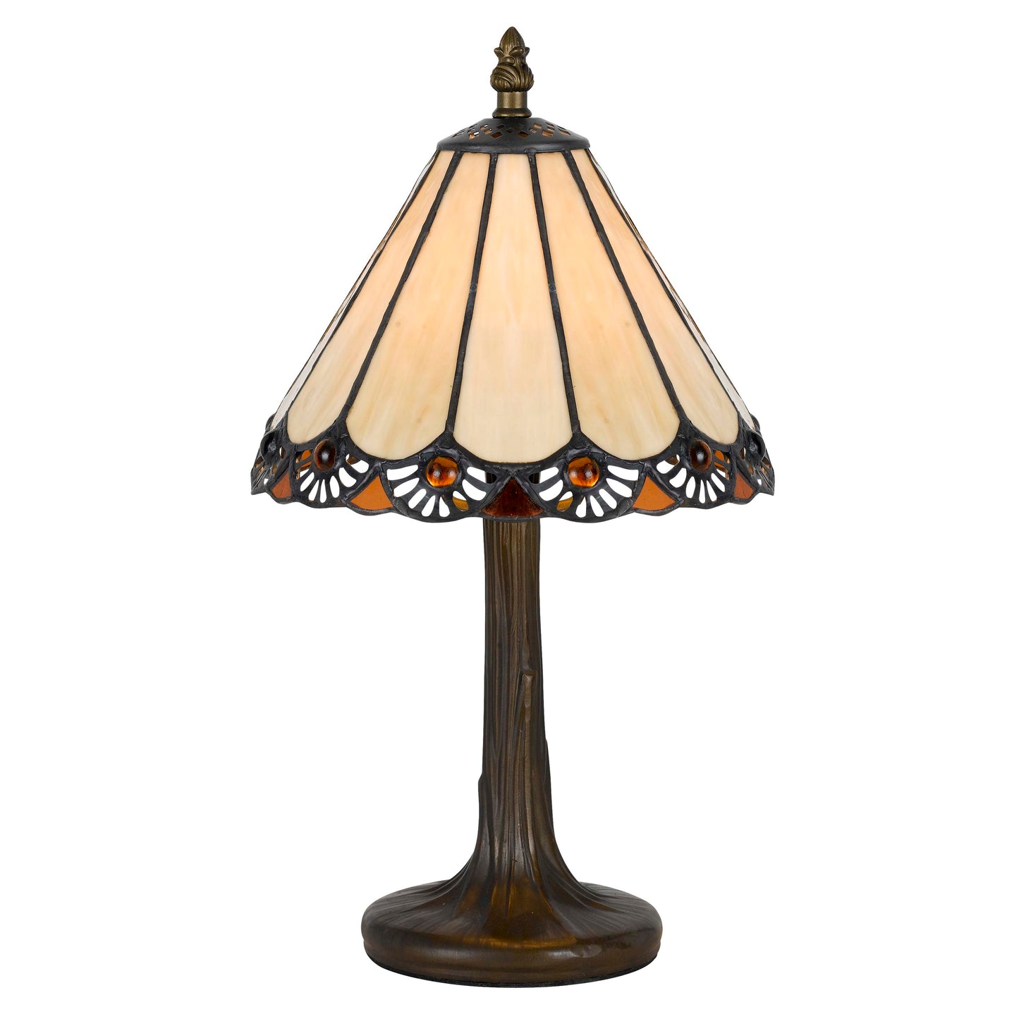 Tree Like Metal Body Tiffany Table lamp with Conical Shade Bronze and Beige
