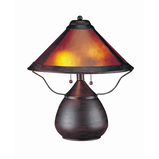 Pot Bellied Metal Body Table Lamp with Conical Mica Shade Bronze
