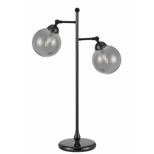 Industrial Metal Body Table Lamp with Two Glass Ball Shades Black