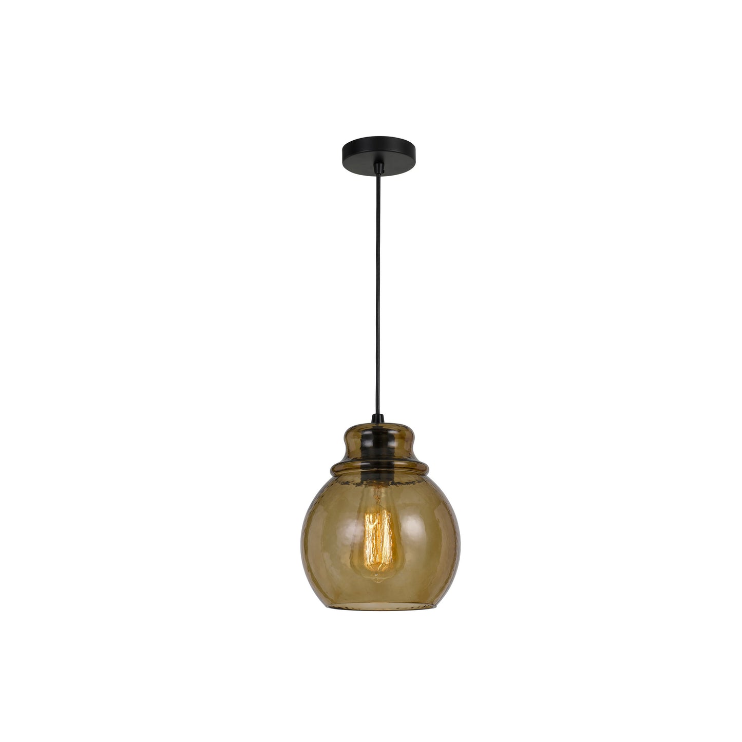 Round Glass Shade Pendant Lighting With Canopy And Hardwired Switch Brown