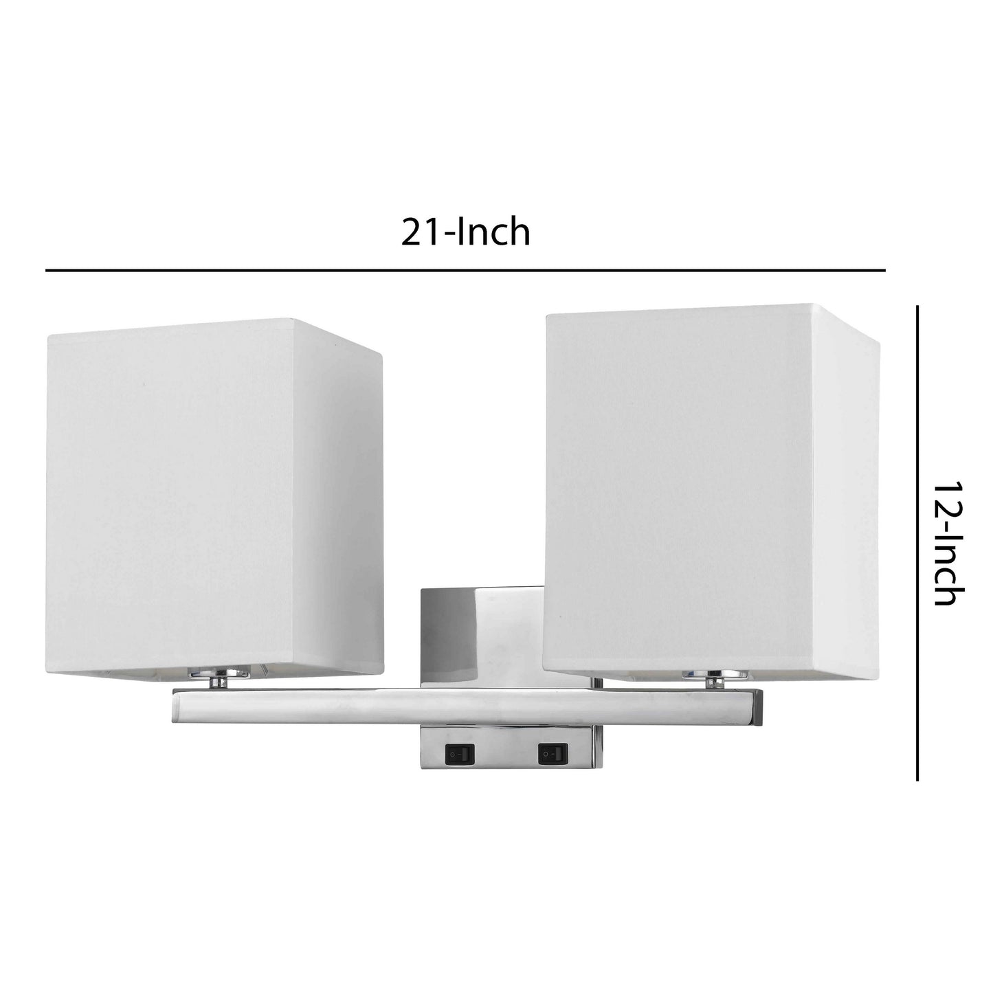 2 Square Wall Lamp With Conjoined Metal Tubular Support White And Chrome