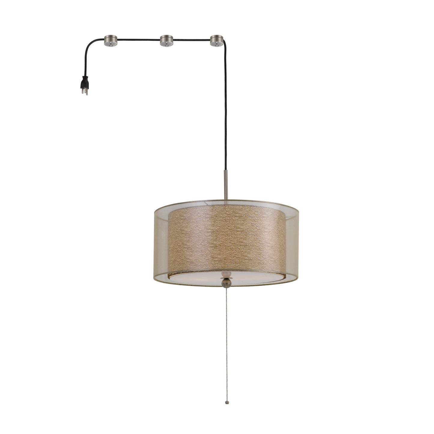 60 X 2 Watt Drum Shade Pendant Fixture With 3 Cord Hangers Beige And Clear