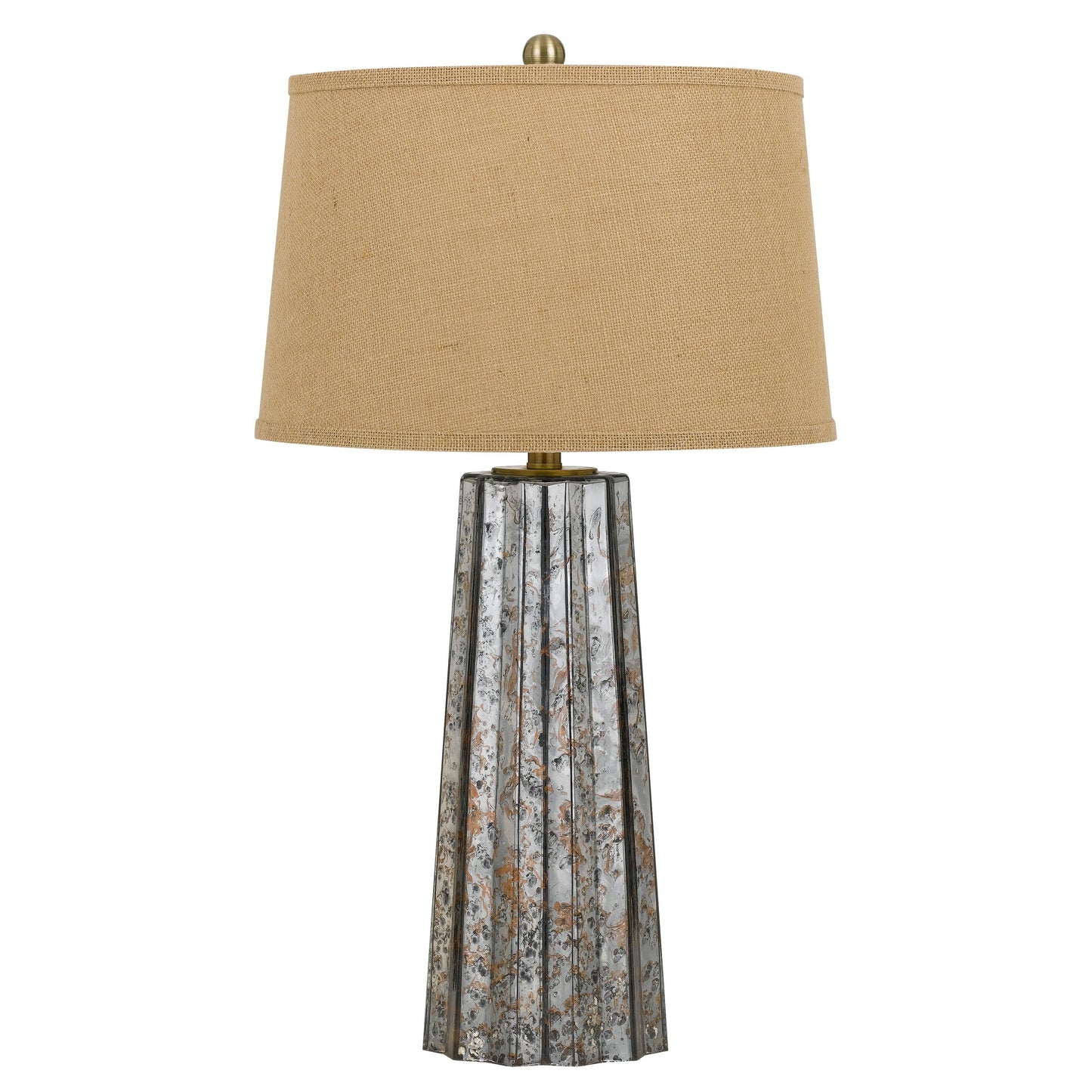 Glass Body Table Lamp with Tapered Burlap Shade Gray and Beige