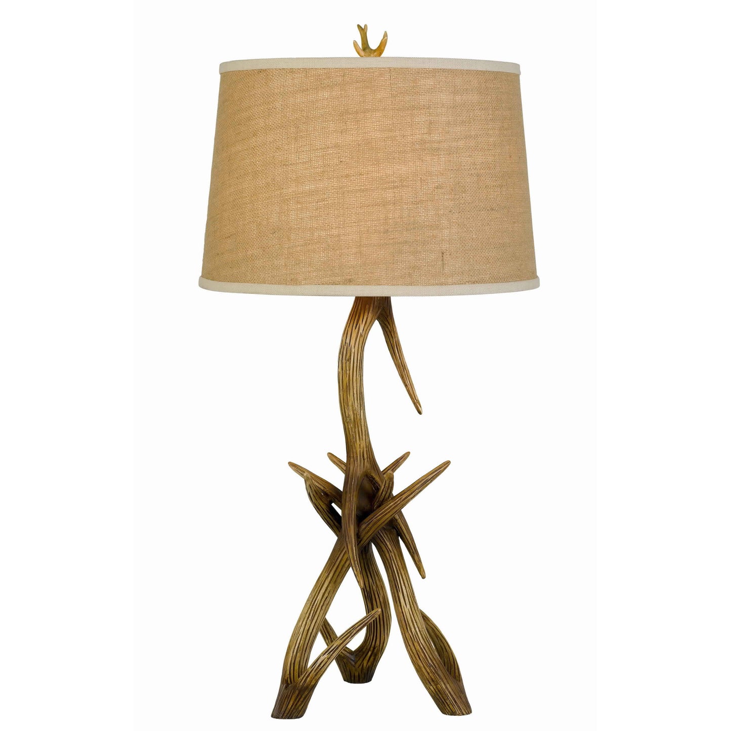 Textured Fabric Shade Table Lamp with Antler Design Base Beige and Brown