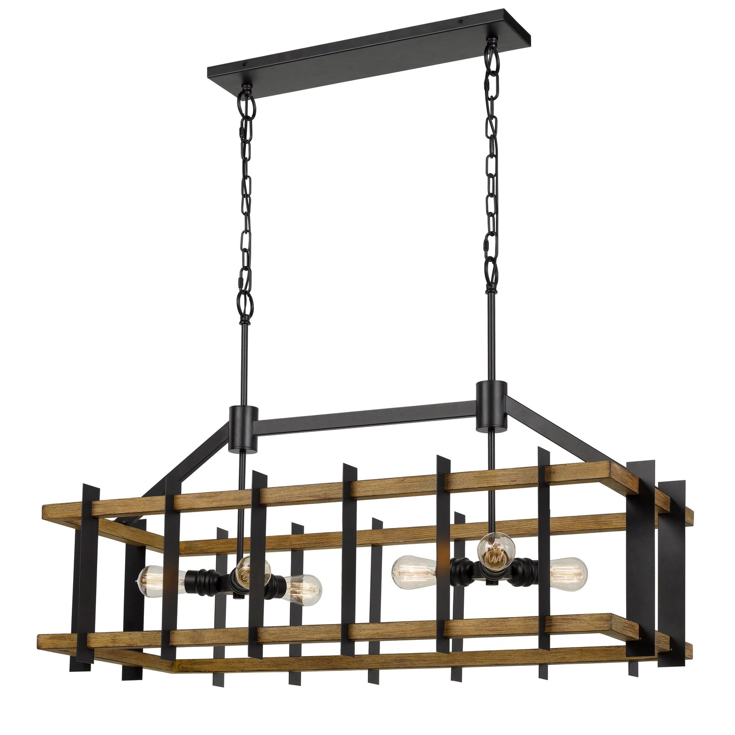 Rectangular Wooden Frame Chandelier With Metal Slats Black And Brown