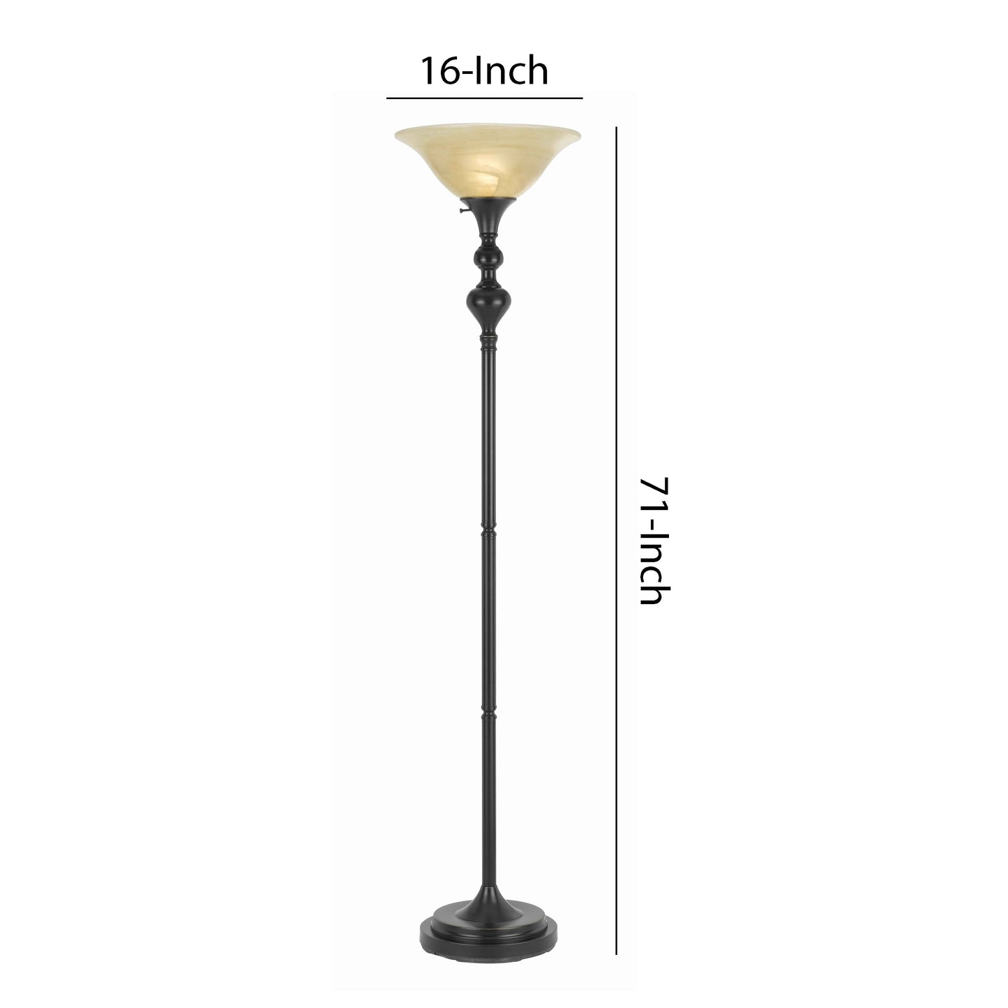 3 Way Glass Shade Torchiere Floor Lamp With Metal Pedestal Base Black
