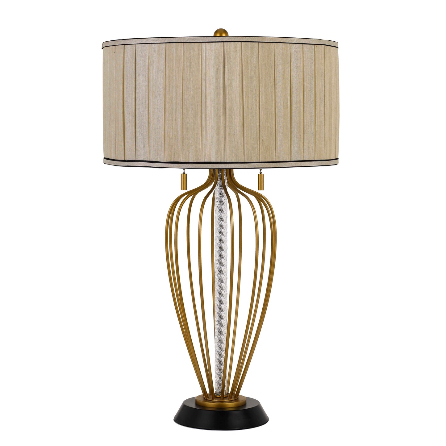 Pleated Drum Shade Table Lamp with Caged Urn Style Base Black and Gold