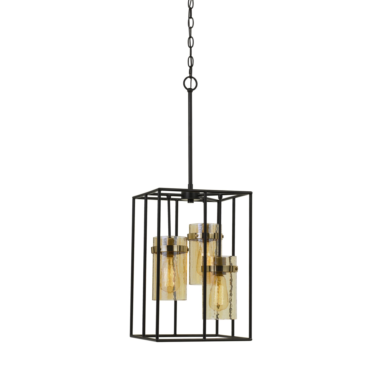 Rectangular Open Cage Design Pendant With Cylindrical Glass Shade Black