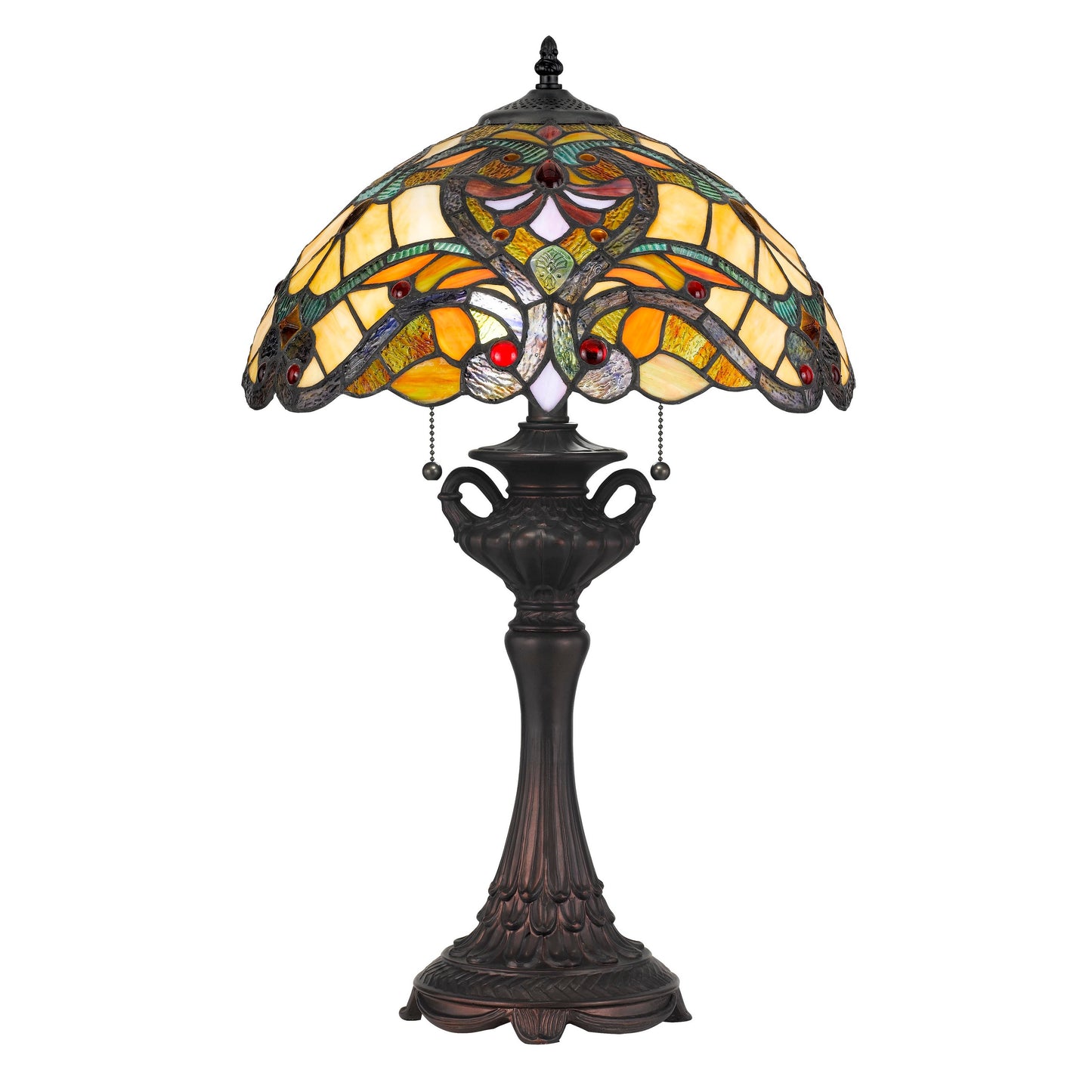 Polyresin Table Lamp with Glass Shade and Pull Chain Switch Multicolor