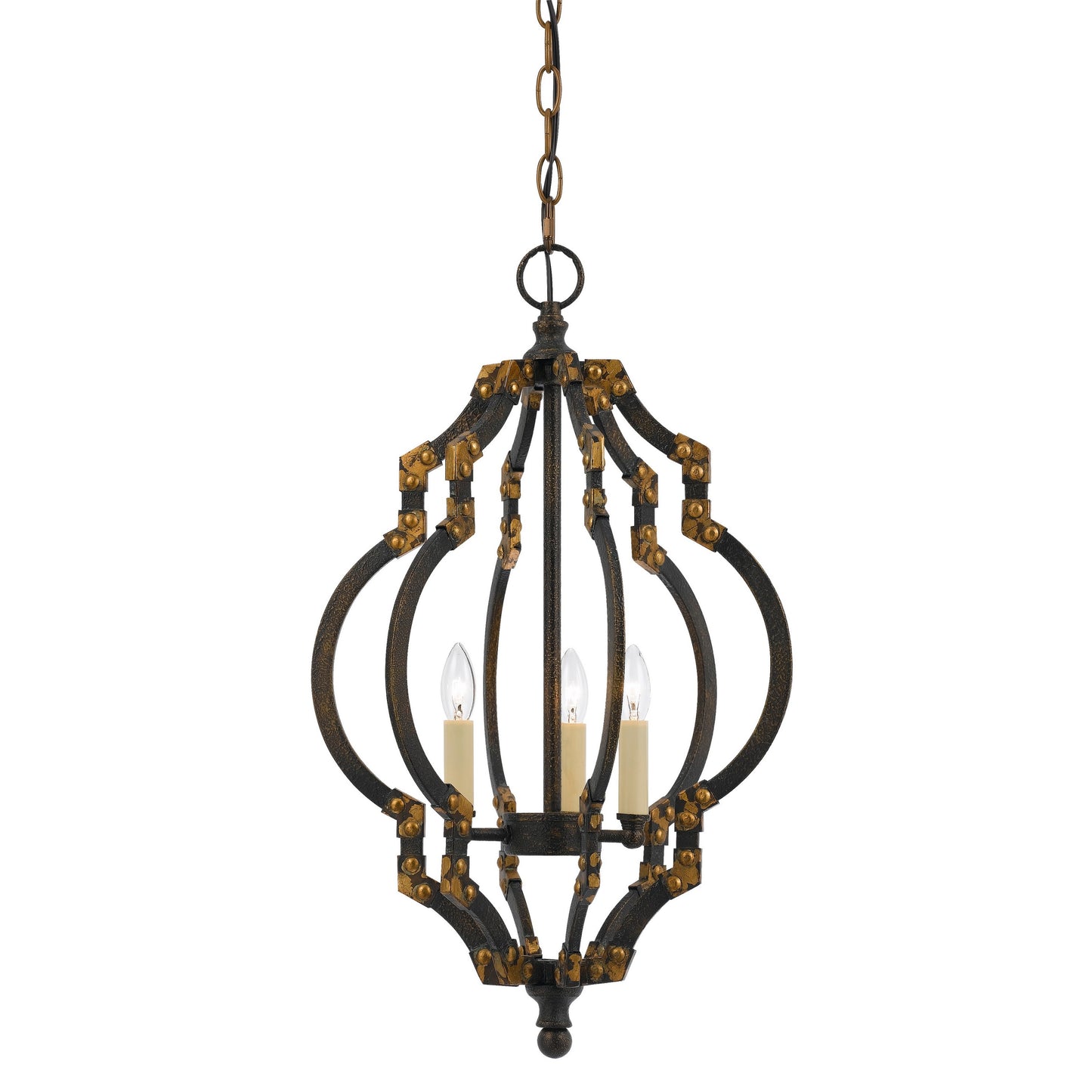 Quatrefoil Design Metal Frame Pendant Lighting With Rivet Accents Black