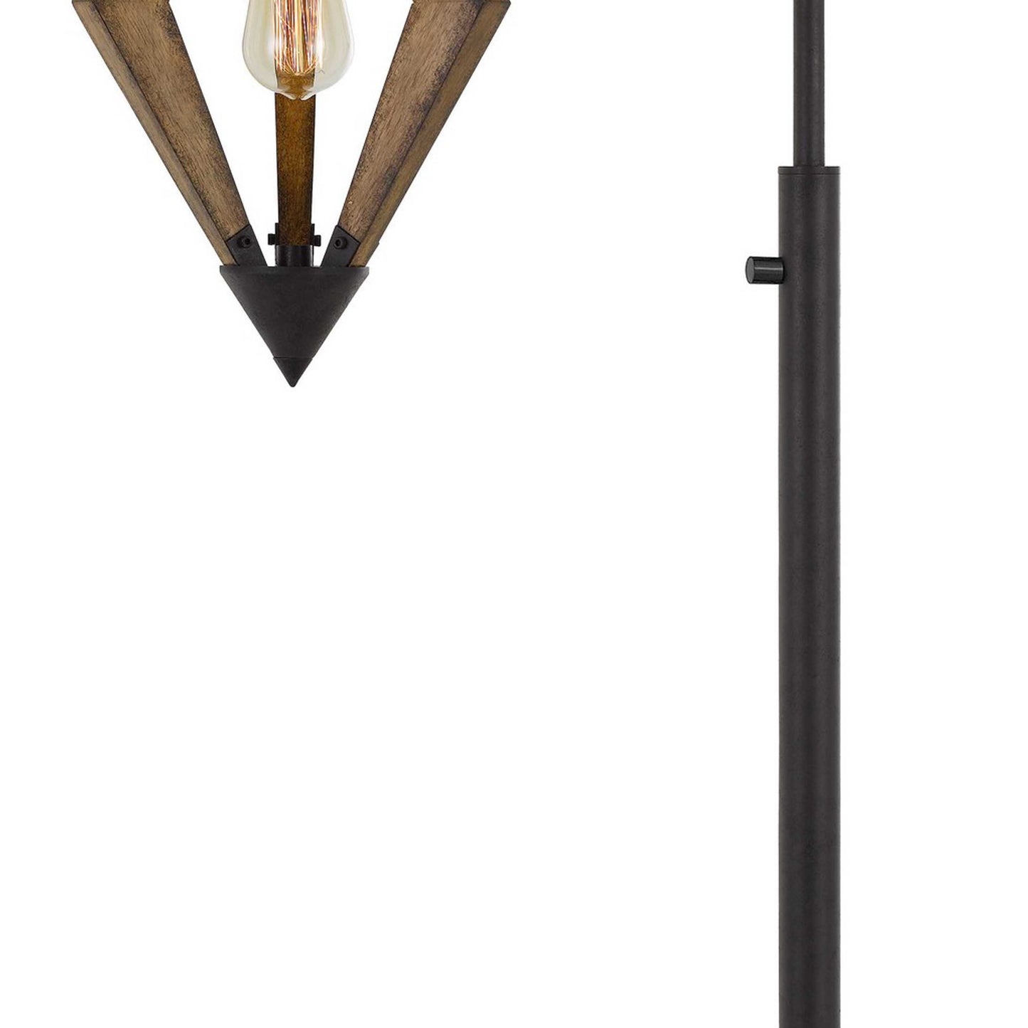 Tubular Metal Downbridge Floor Lamp With Wooden Accents Black