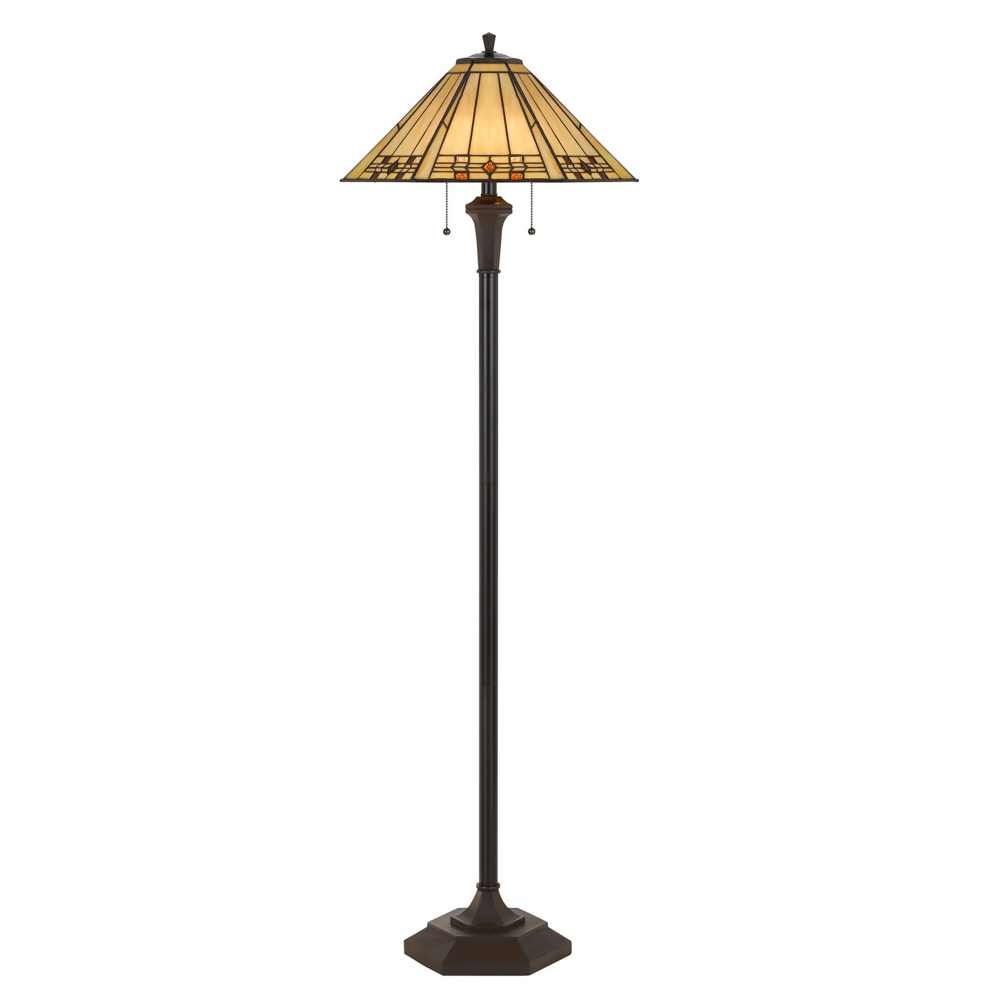Polyresin Floor Lamp With Glass Shade And Pull Chain Switch Black
